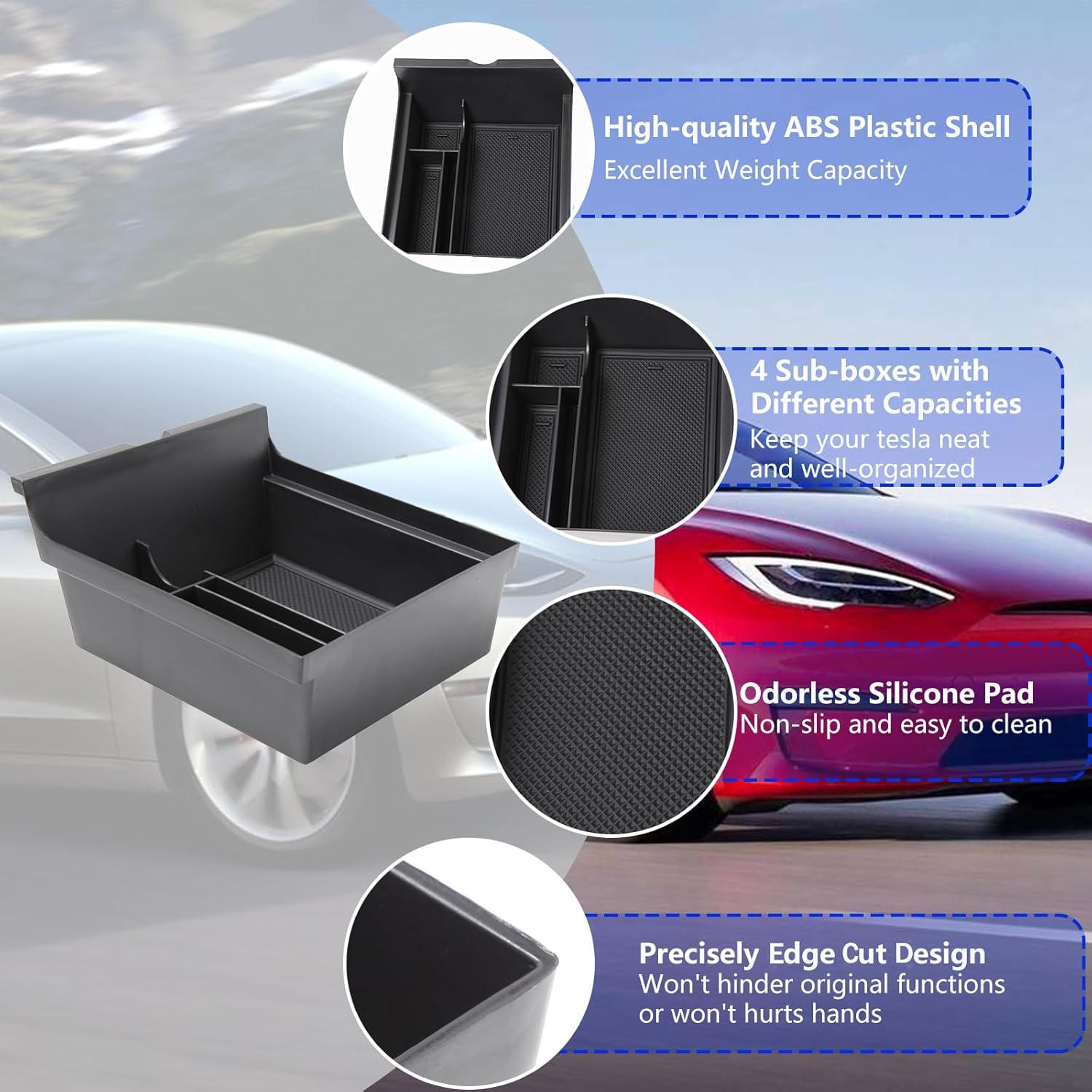 Dozod Bandeja organizadora de consola central de 9 piezas compatibles con Tesla Modelo 3 Modelo Y 2024-2021, caja de almacenamiento para