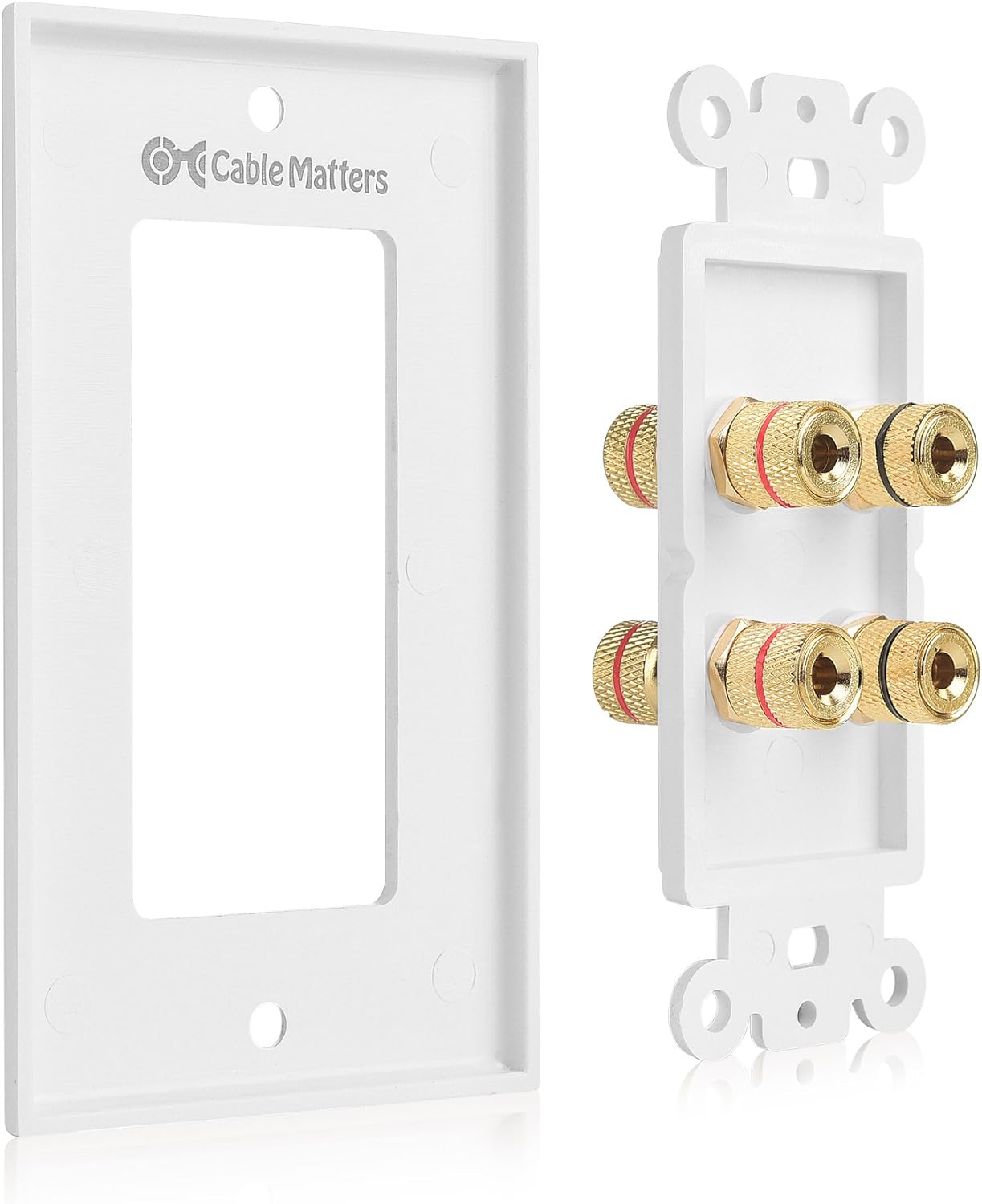 Cable Matters Paquete de 2 placas de pared de alambre de altavoz (placa de pared de altavoz, placa de pared de enchufe tipo plátano) para 2