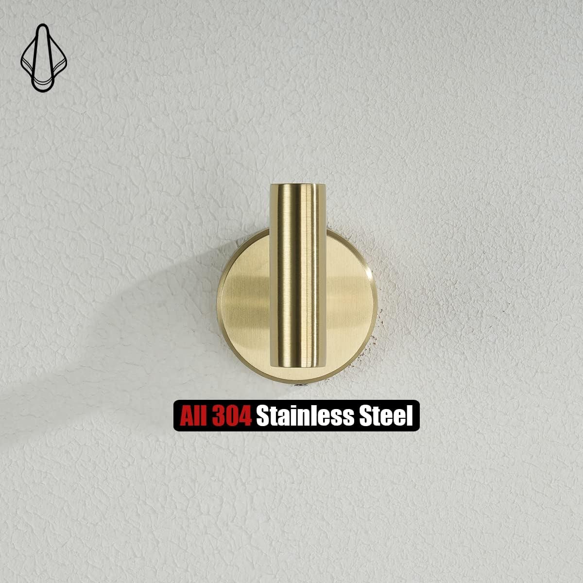 JQK Gancho para toallas de baño, color oro cepillado, gancho de latón para ropa para baño, cocina, garaje, montaje en pared (paquete de 4), acero
