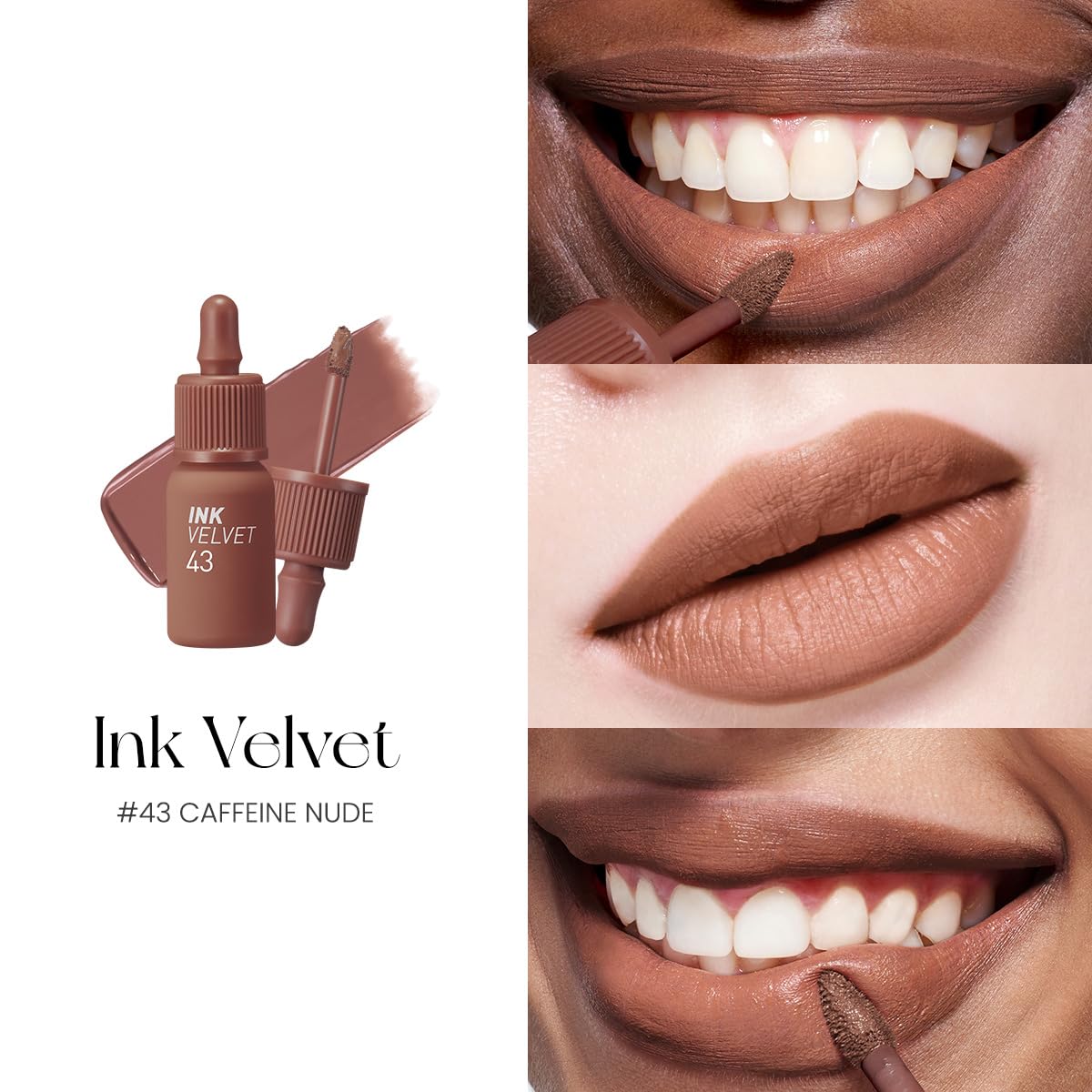 Peripera Ink the Velvet Lip Tint – Color de alto pigmento, duradero, ligero, no probado en animales, sin gluten, sin parabenos (043 CAFFEINE NUDE)