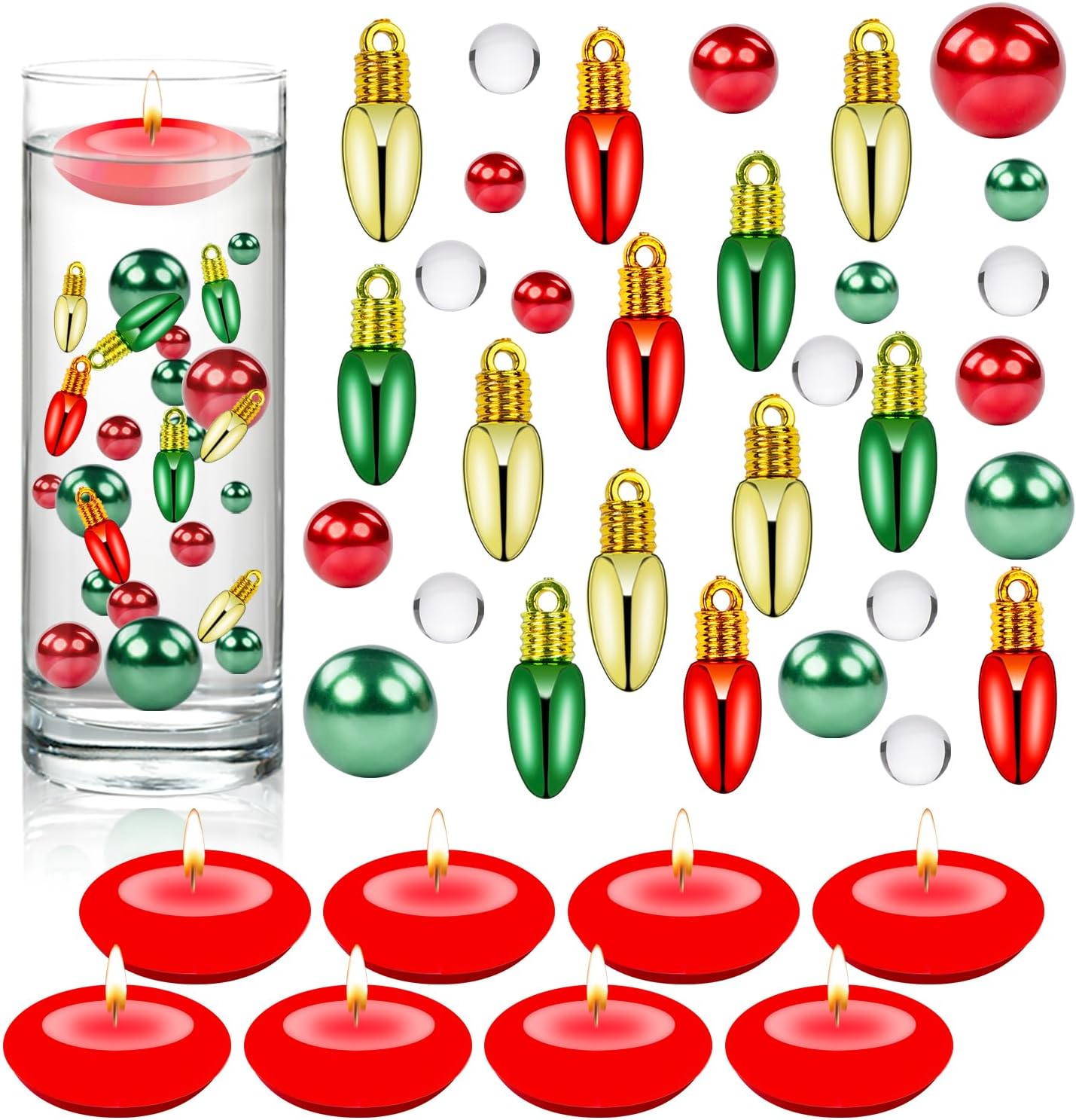 4114 piezas de perlas de relleno de jarrón de Navidad, cuentas de gel de agua transparente, jarrón de perlas de relleno de perlas flotantes para