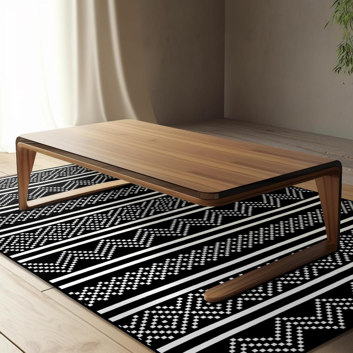 Matace Alfombra marroquí lavable, antideslizante, alfombra tejida de felpilla, delgada, para sala de estar, dormitorio, baño, cocina (4 x 6 pies,