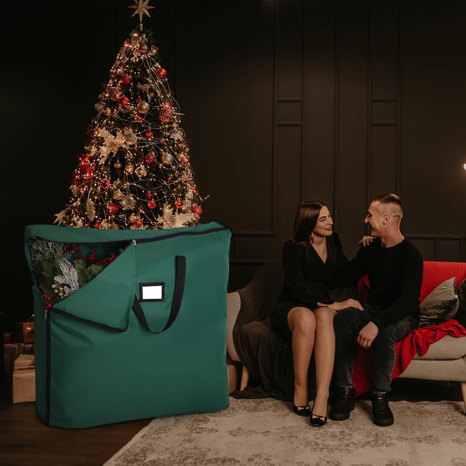 Paquete de 2 bolsas de almacenamiento para árbol de Navidad, contenedor grande de almacenamiento para árbol de Navidad de 6 pies con ventana
