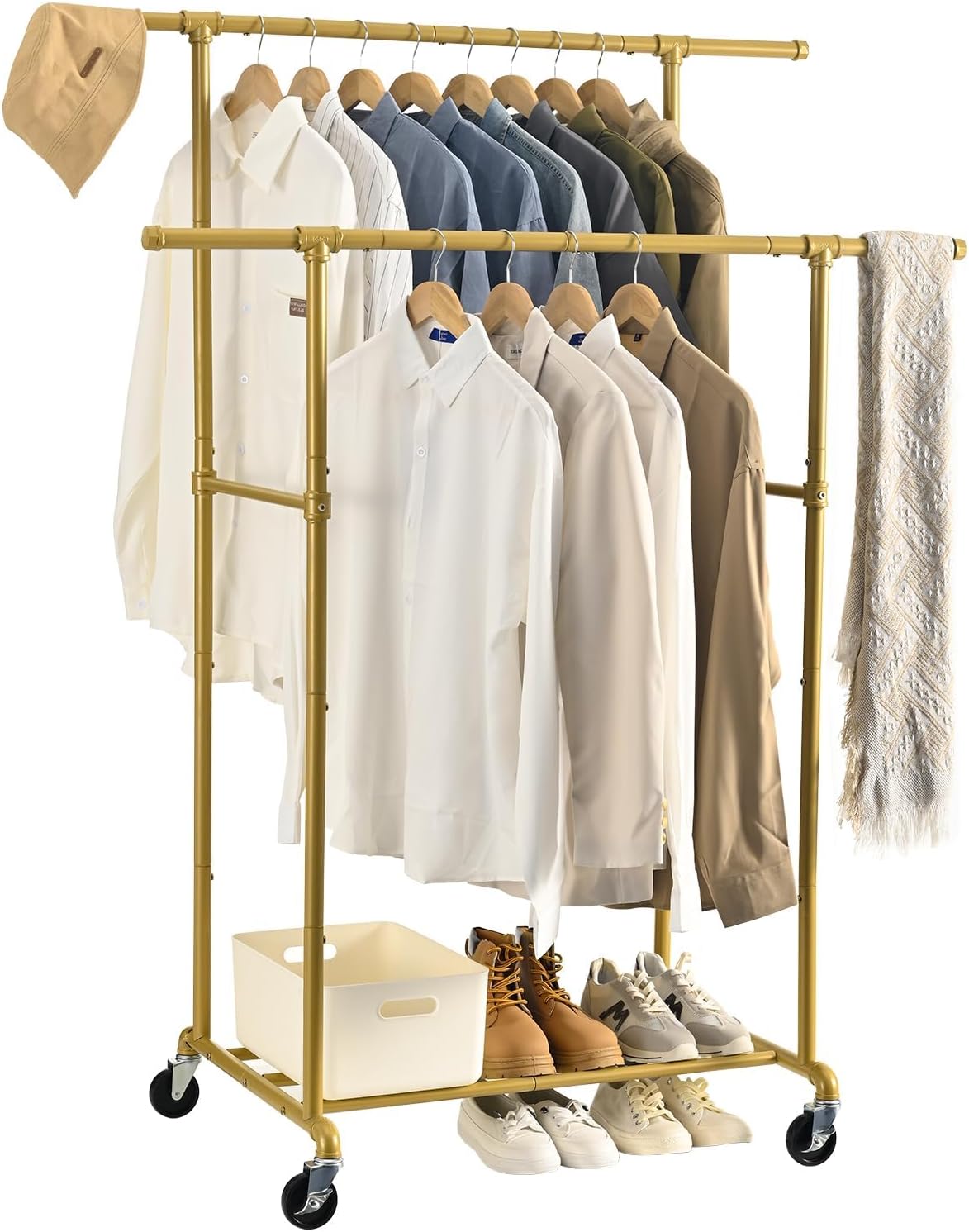 Perchero de ropa resistente, perchero con ruedas, organizador de ropa con ruedas, doble varilla, máximo 400 libras, para venta de armario,