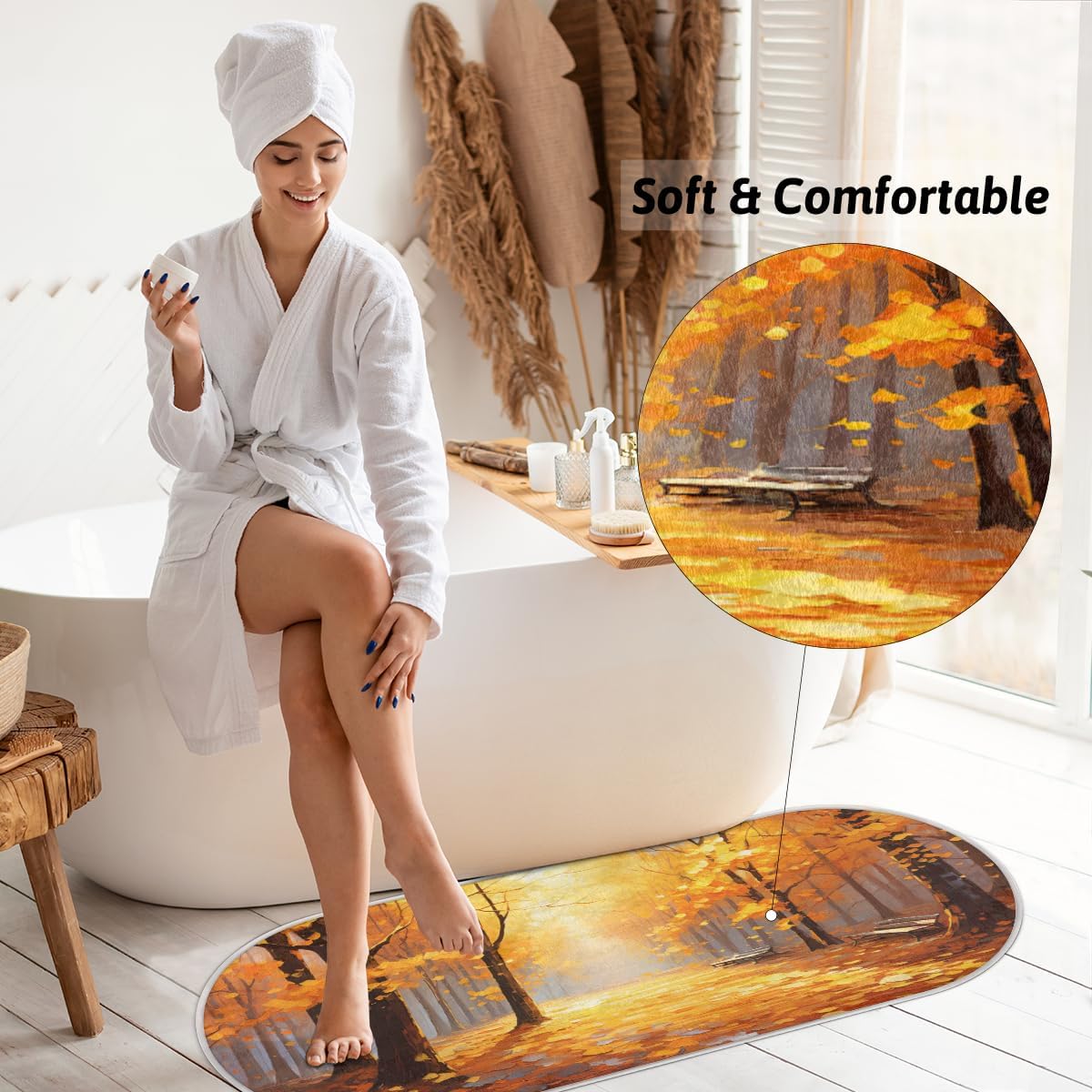 cfpolar Alfombras de baño de bosque de hojas de arce otoñal, alfombra de baño antideslizante de microfibra absorbente, tapetes y alfombras de cocina