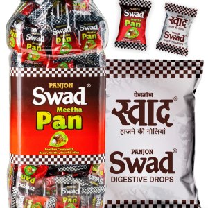 Swad Meetha Pan Candy & Swad Digestive Toffee Masala Chocolate (17.64 oz Paan Tarro, 50 Regular Pack) 2 unidades Swad Meetha Pan Candy & Swad Digestive Toffee Masala Chocolate (17.64 oz Paan Tarro, 50 Regular Pack) 2 unidades