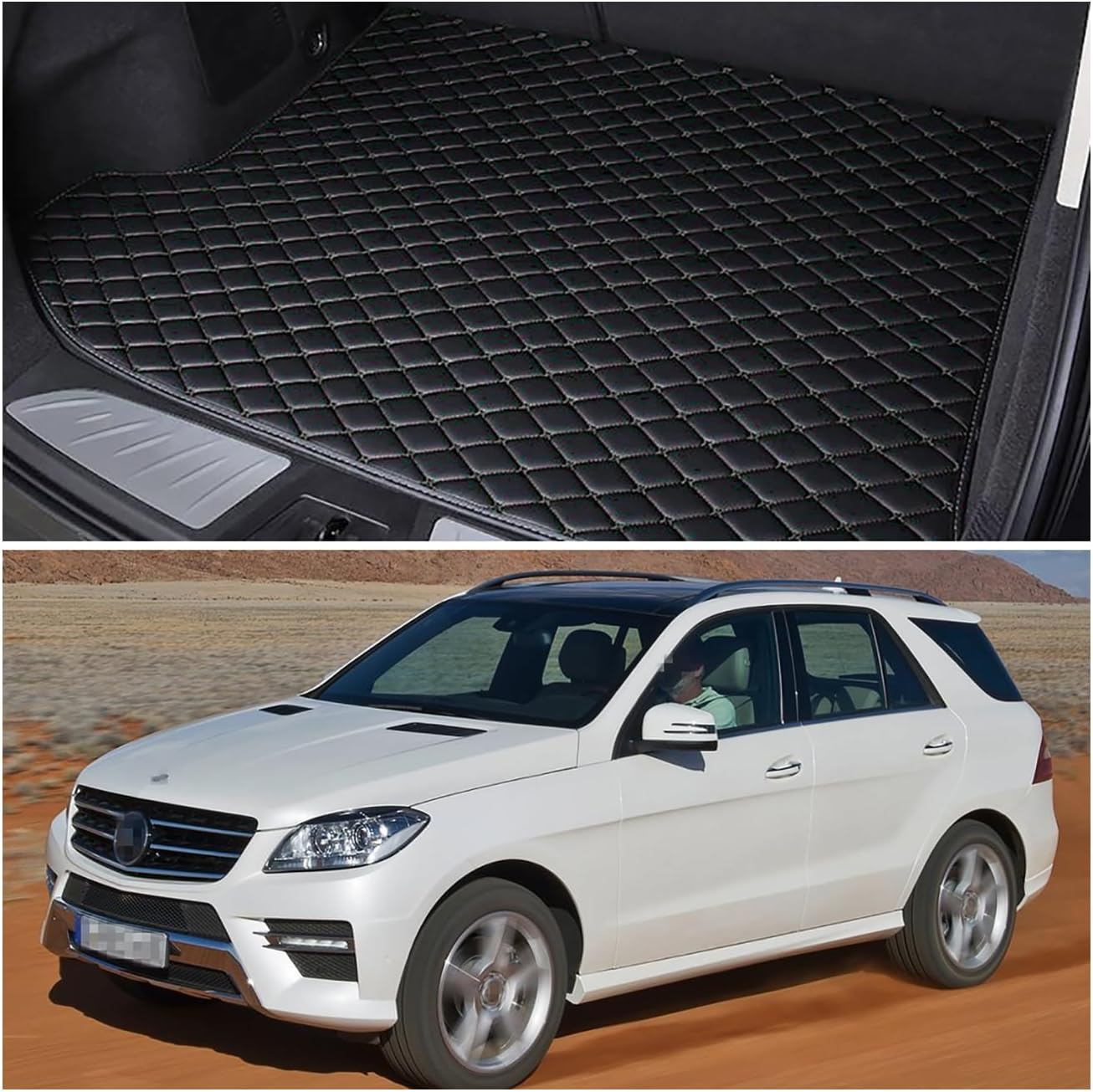 Tapete para maletero de automóvil, ajuste personalizado, compatible con Mercedes-Benz Clase M ML350 ML400 ML63 2012-2015 (negro con línea negra)