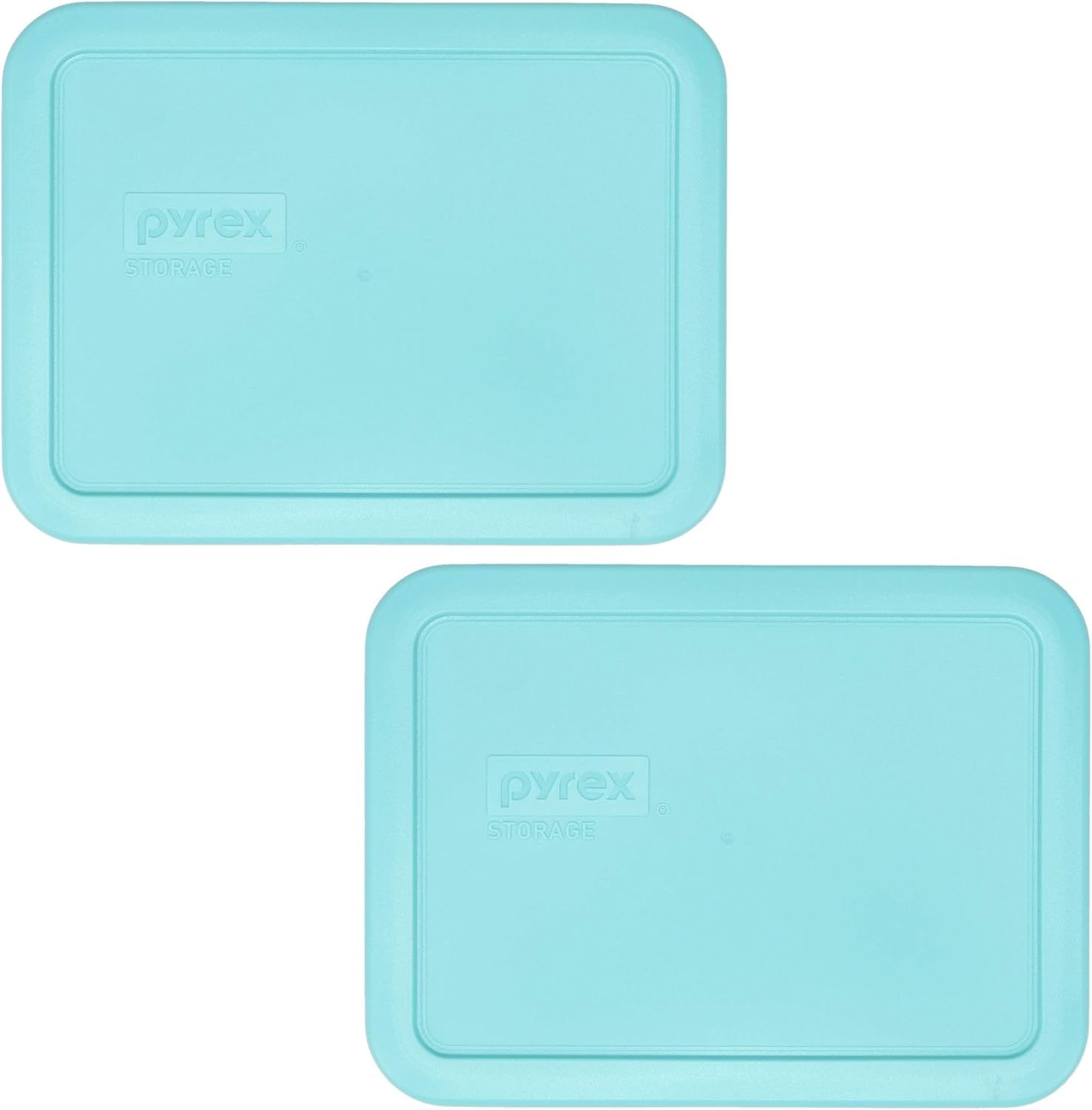 Pyrex 7210-PC Tapa rectangular de almacenamiento de plástico turquesa blanqueada al sol, fabricada en Estados Unidos, paquete de 2