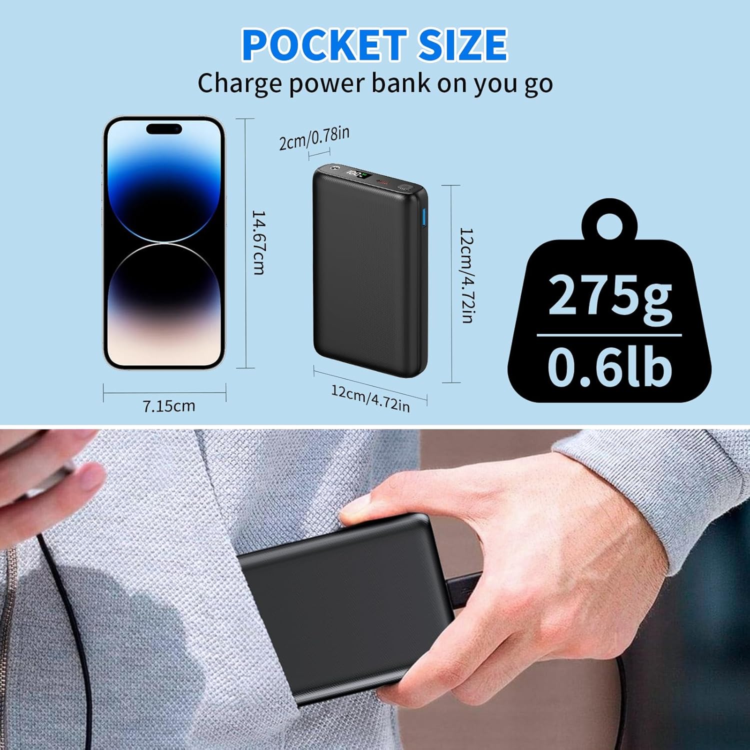 Paquete de baterías, 5V7.4V 30000mAh chaleco calentado, cargador portátil para iPhone y Android