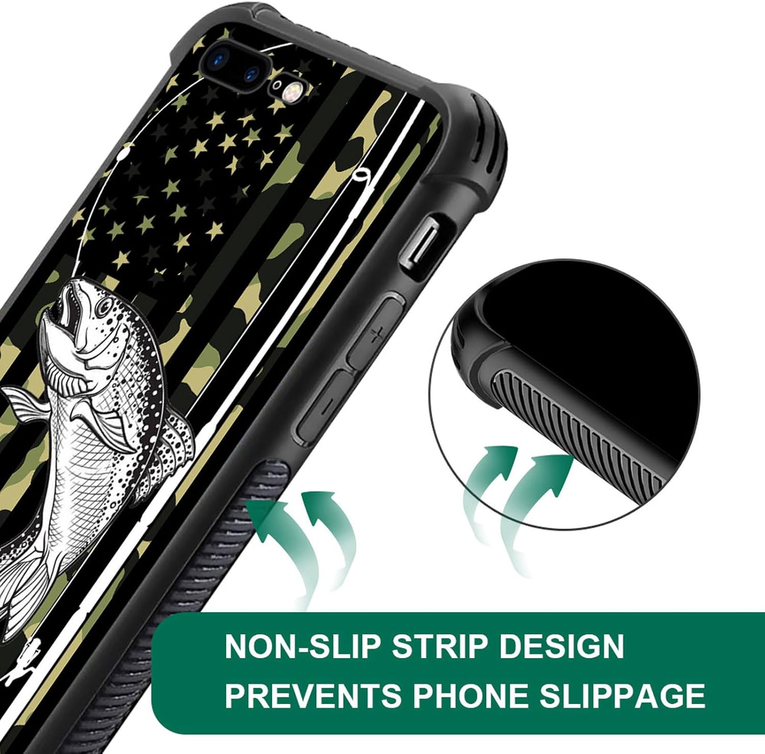 DAIZAG Funda compatible con iPhone 7 Plus8 Plus Camo Fishing American Flag Phone Case a prueba de golpes suave funda para teléfono para niños y