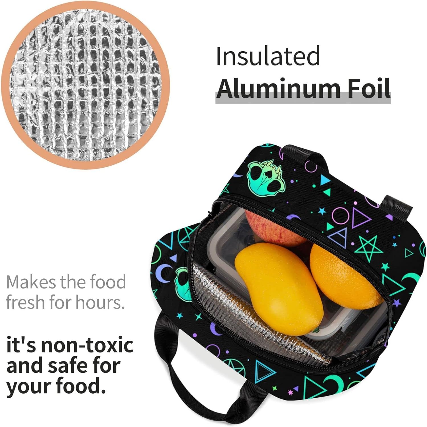 Bolsa de almuerzo con diseño de calaveras mágicas de brujería, reutilizable, aislada, para niñas, niños, mujeres, hombres, escuela, trabajo, viajes,