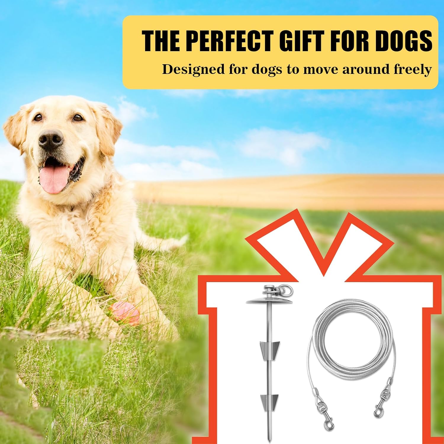 Cable de amarre y estaca giratorio de 360 para perro, para patio, al aire libre, a prueba de óxido, anclaje para perros con cadenas de 30 pies para