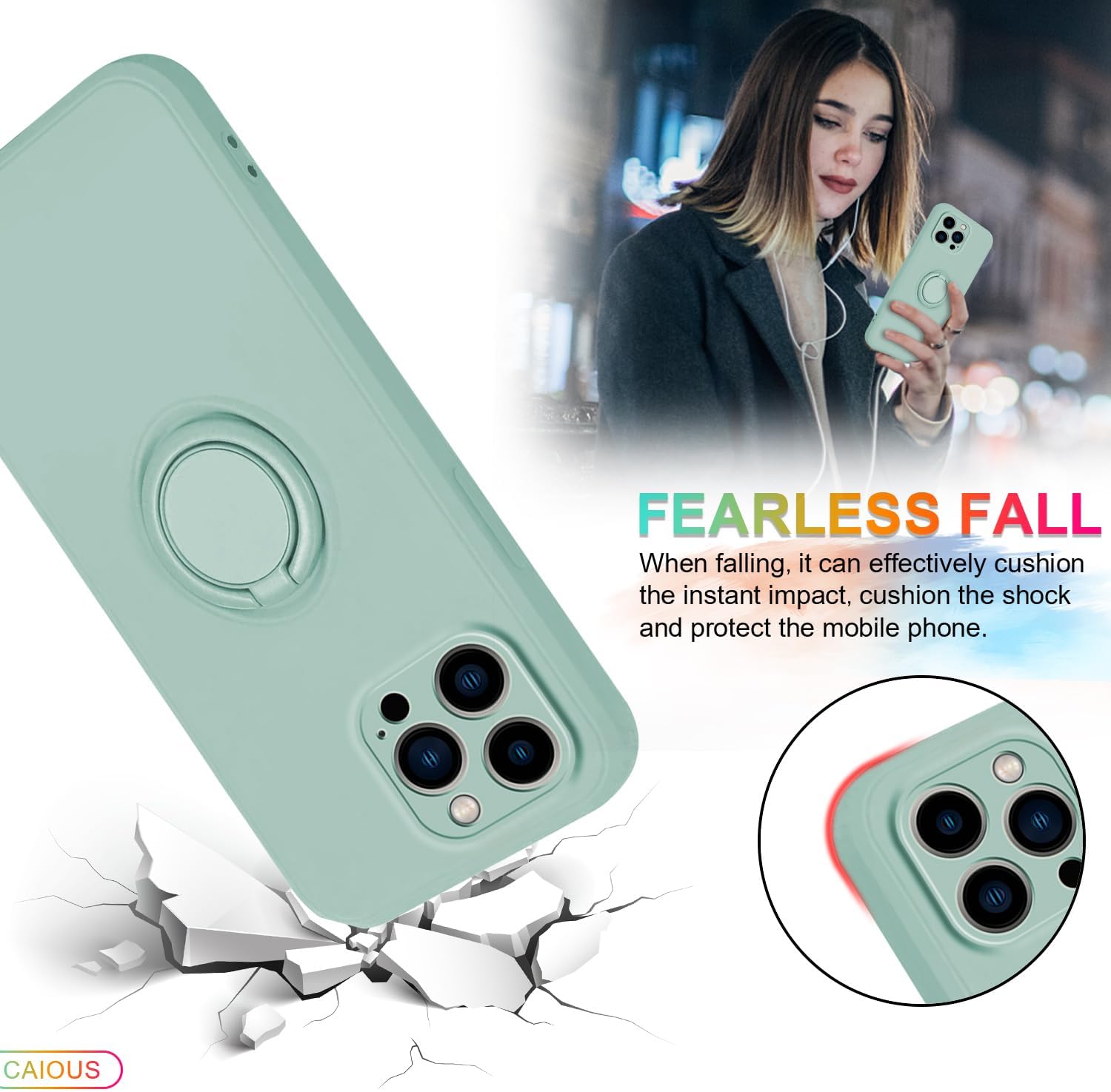 CAIOUS Funda para iPhone 15 Pro Max (lanzado en 2023), funda de silicona con anillo giratorio de 360, soporte magnético para automóvil, funda