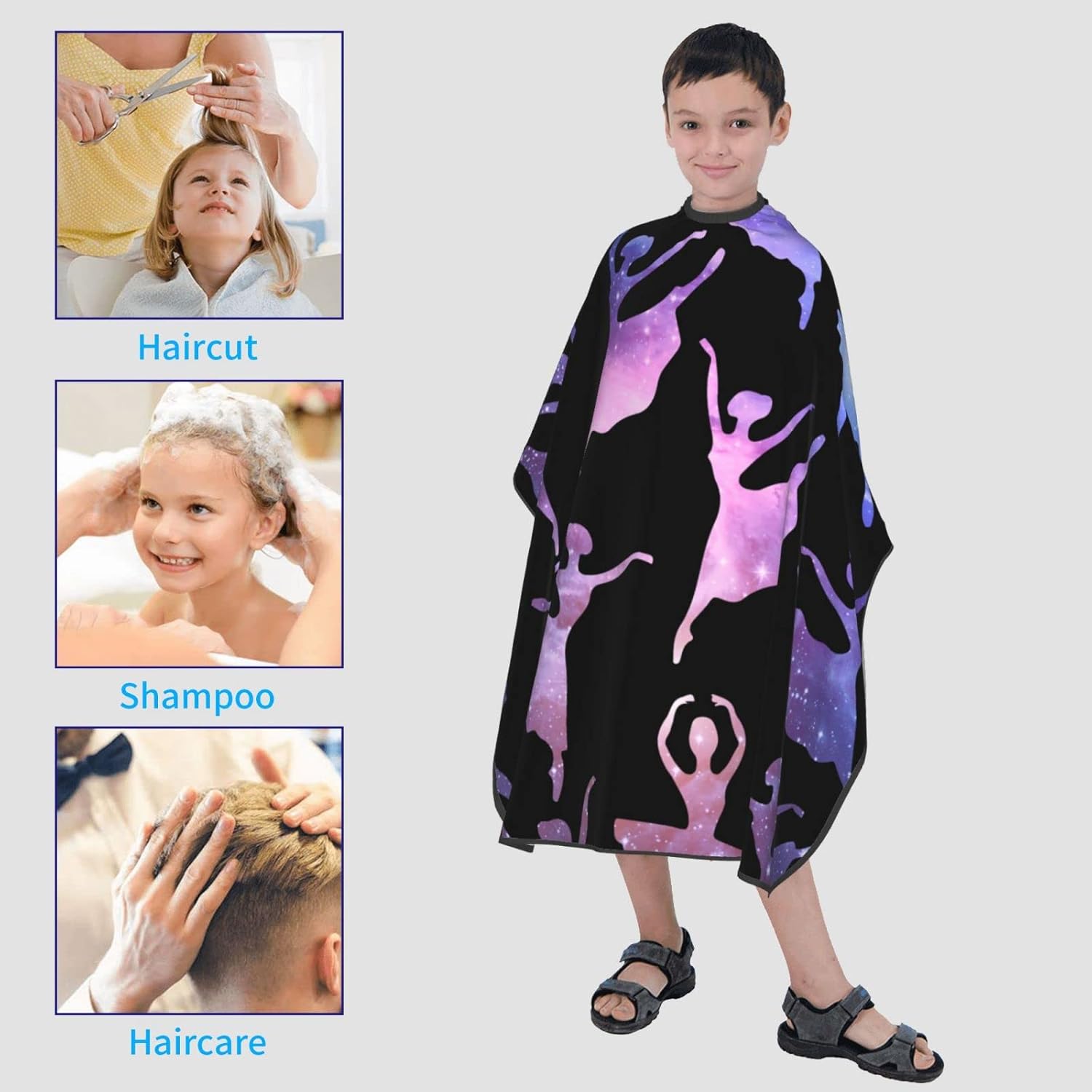 Augenstern Delantal de peluquería para niños con cierre a presión ajustable Ballet-Dance-Galaxy 39 x 47 pulgadas, capa de peluquería para niños,