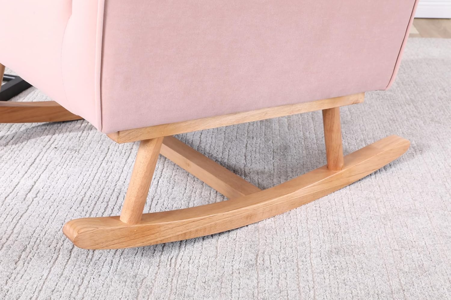 TRIPLE TREE Mecedora de terciopelo, moderna silla mecedora tapizada con respaldo alto, cómoda mecedora con asiento acolchado y base de madera, silla