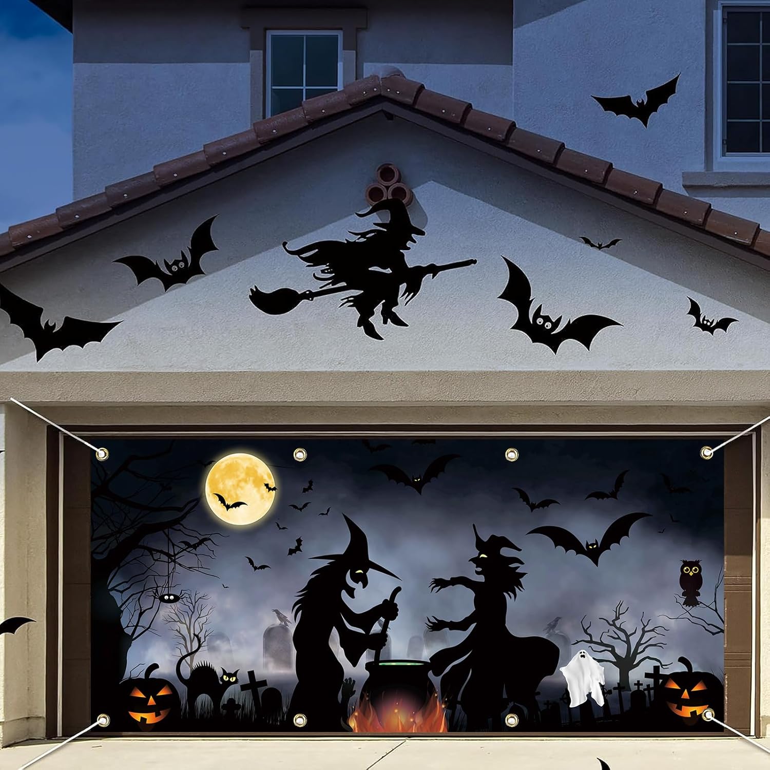 Pancarta de Halloween para puerta de garaje con ojales, 6 x 13 pies, decoración de Halloween, telón de fondo sangriento, huellas de manos, fondo de