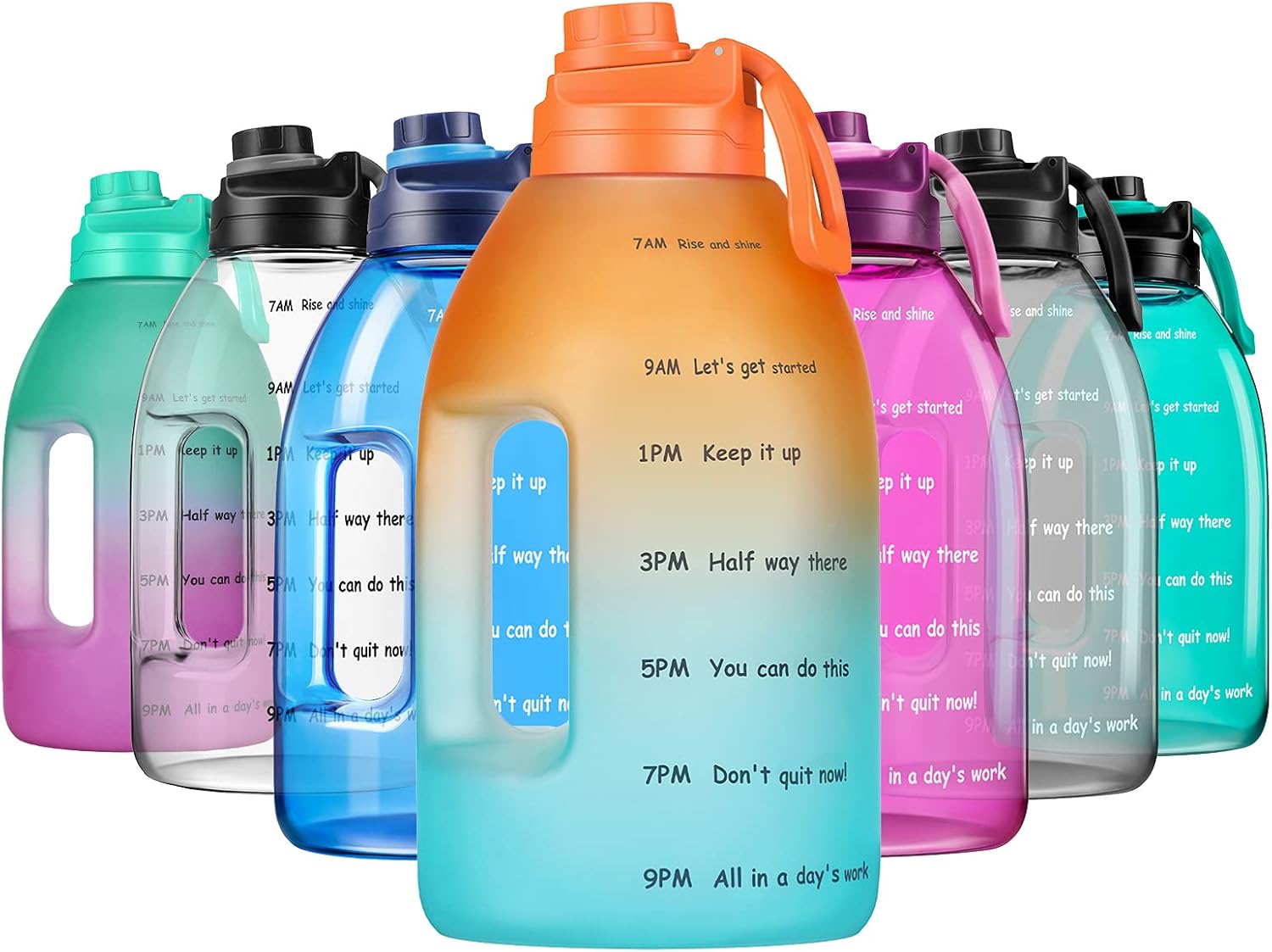 Diller Botella de agua de 1 galón, botella de agua grande para beber, jarra de agua motivacional de 128 onzas con asa para entrenamiento de