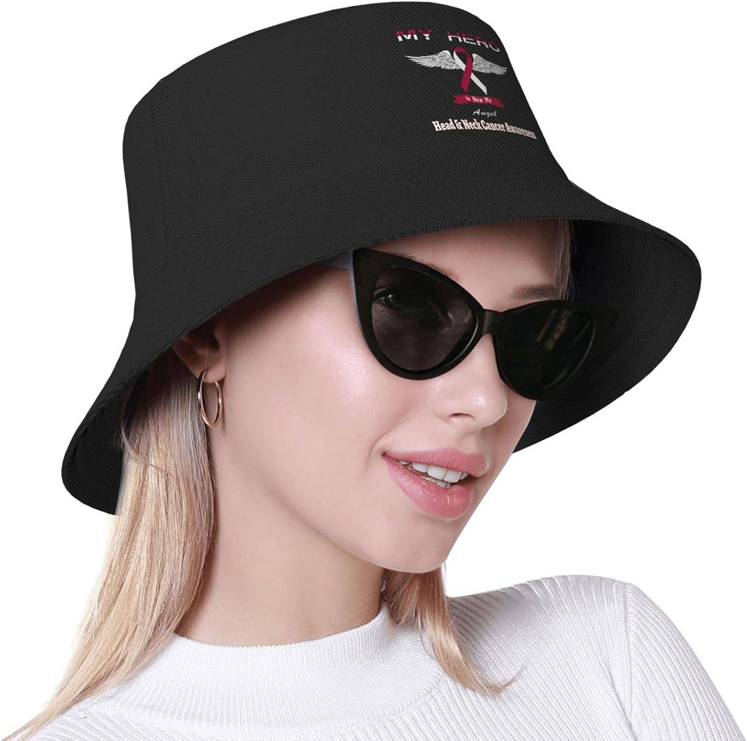 My Hero is Now My Angel Head & Neck Cancer Awareness – Sombreros de pescador de doble tejido para mujereshombres, sombrero de pescador para adultos,