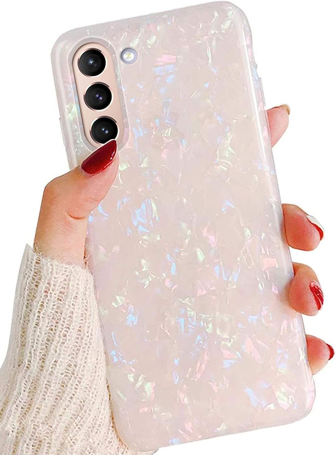 J.west Funda para Galaxy S22 Plus 5G de 6.6 pulgadas, con purpurina brillante translúcida translúcida y colorida, diseño de lámina fina de ópalo
