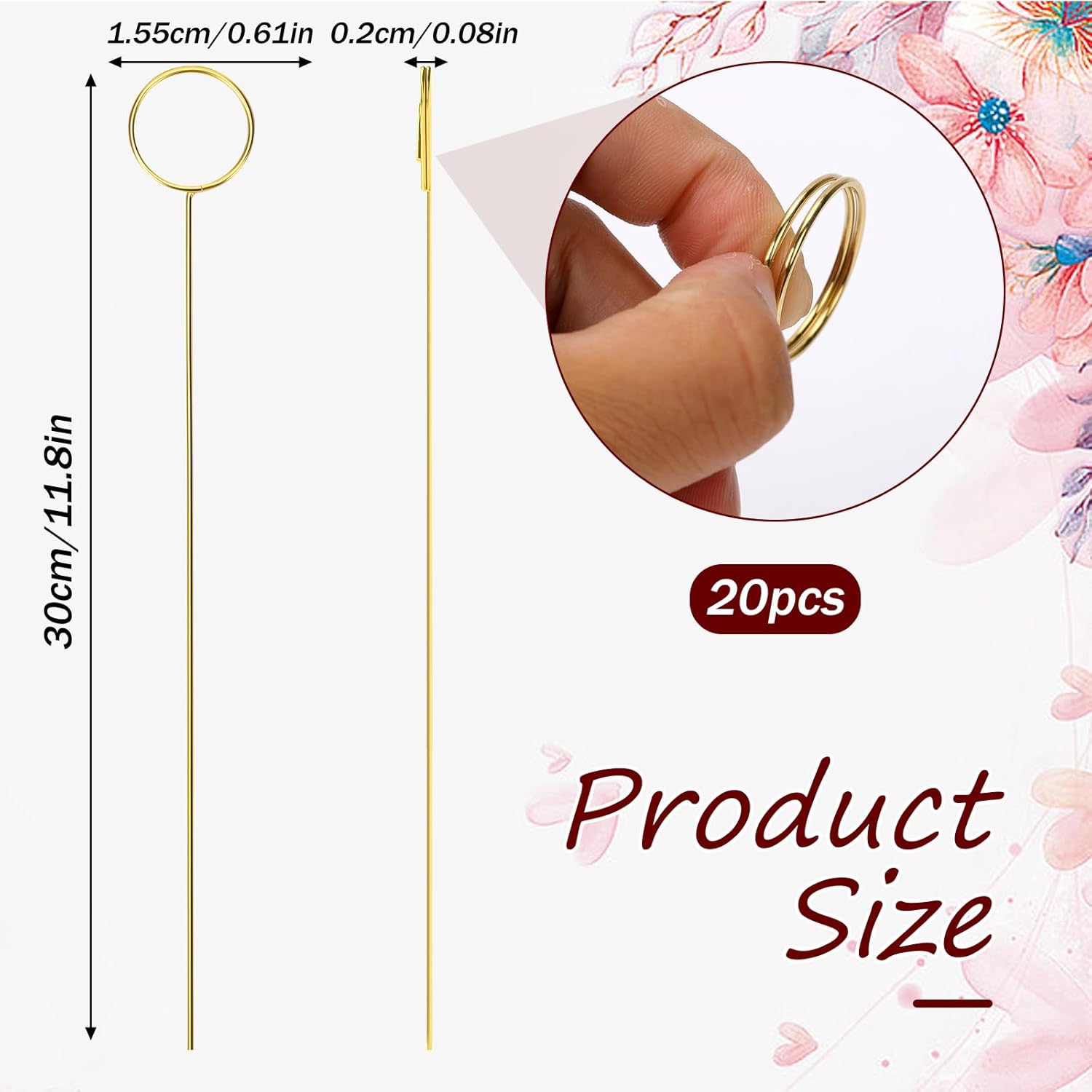 20 soportes para tarjetas de lugar, soporte de tarjetas de lugar de metal floral, soportes de números de mesa dorados, clips de púas de flores de