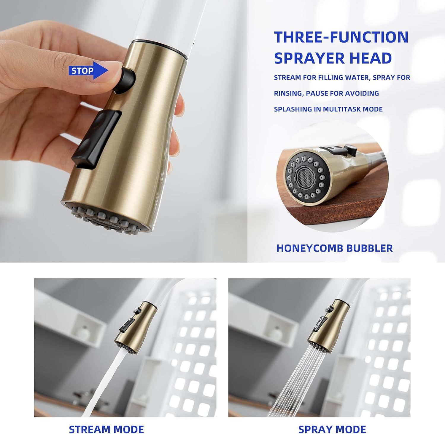 HGHGK Grifo de cocina sin contacto con dispensador de jabón y rociador extraíble, grifo de fregadero de cocina con sensor de una sola manija, diseño