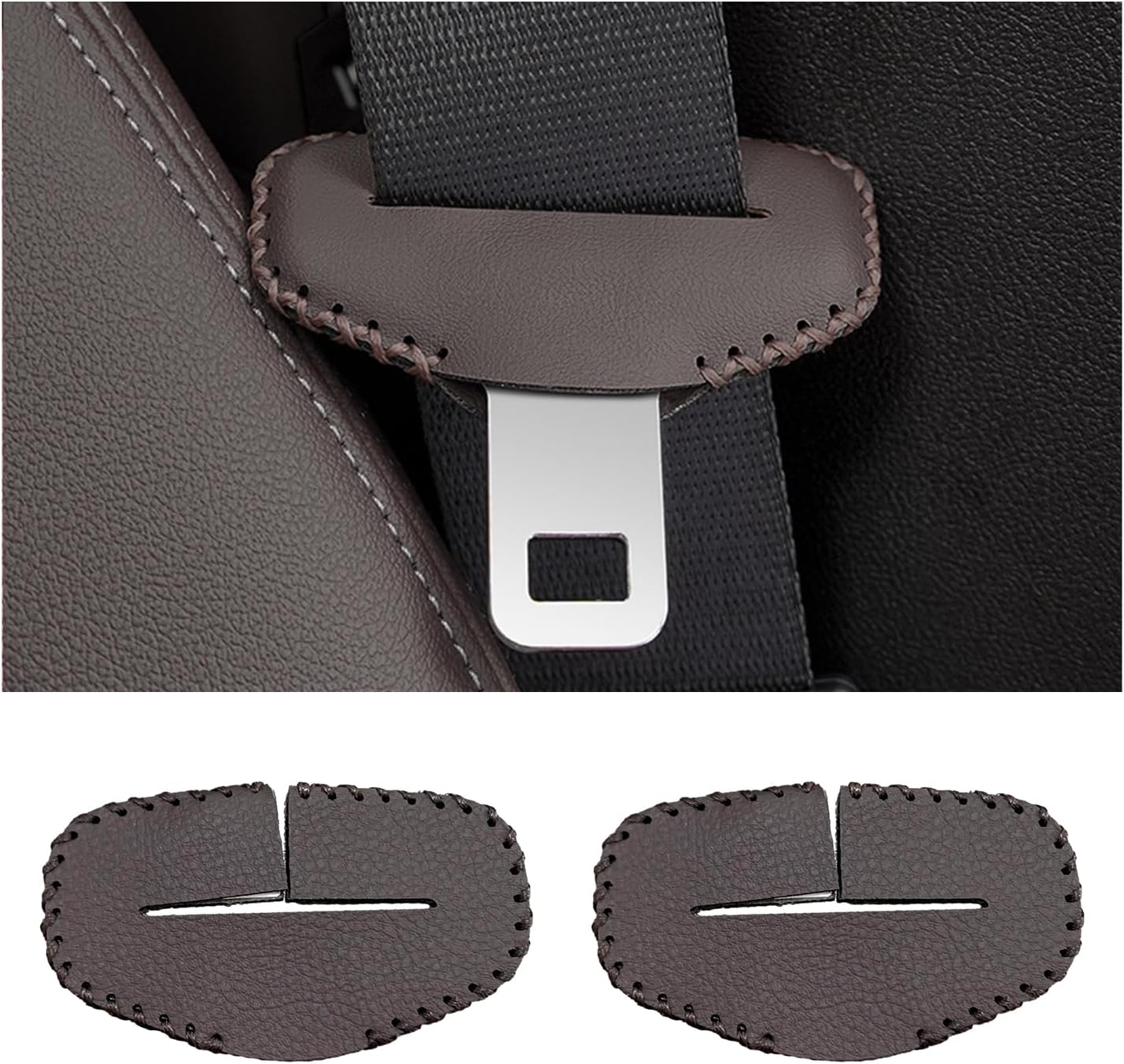 2 fundas para hebilla para cinturón de seguridad, de cuero antiarañazos, funda de clip silenciador para cinturón de seguridad, protector de hebilla