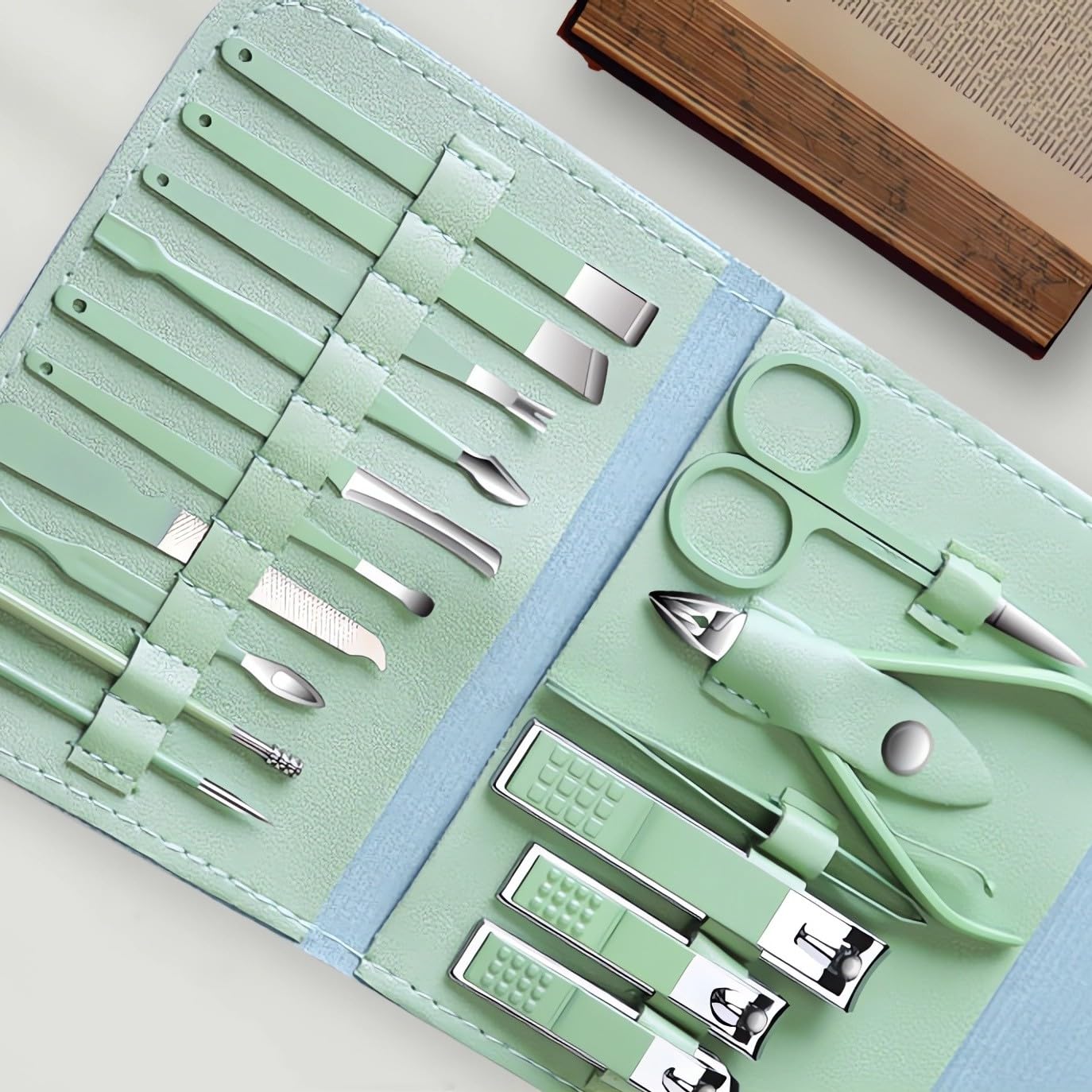 Juego de manicura de 16 piezas de acero inoxidable, herramienta de belleza, juego portátil, kit de aseo profesional, herramientas de cortaúñas,