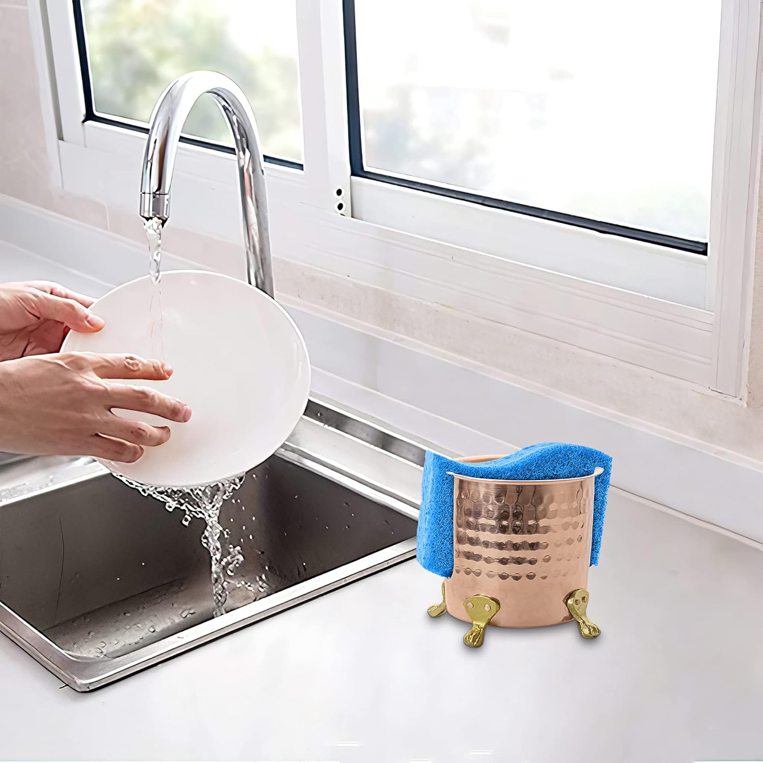 Monarch Abode 17099 – Organizador de metal martillado a mano, soporte para esponja, organizador interior de cocina para utensilios, multiusos,
