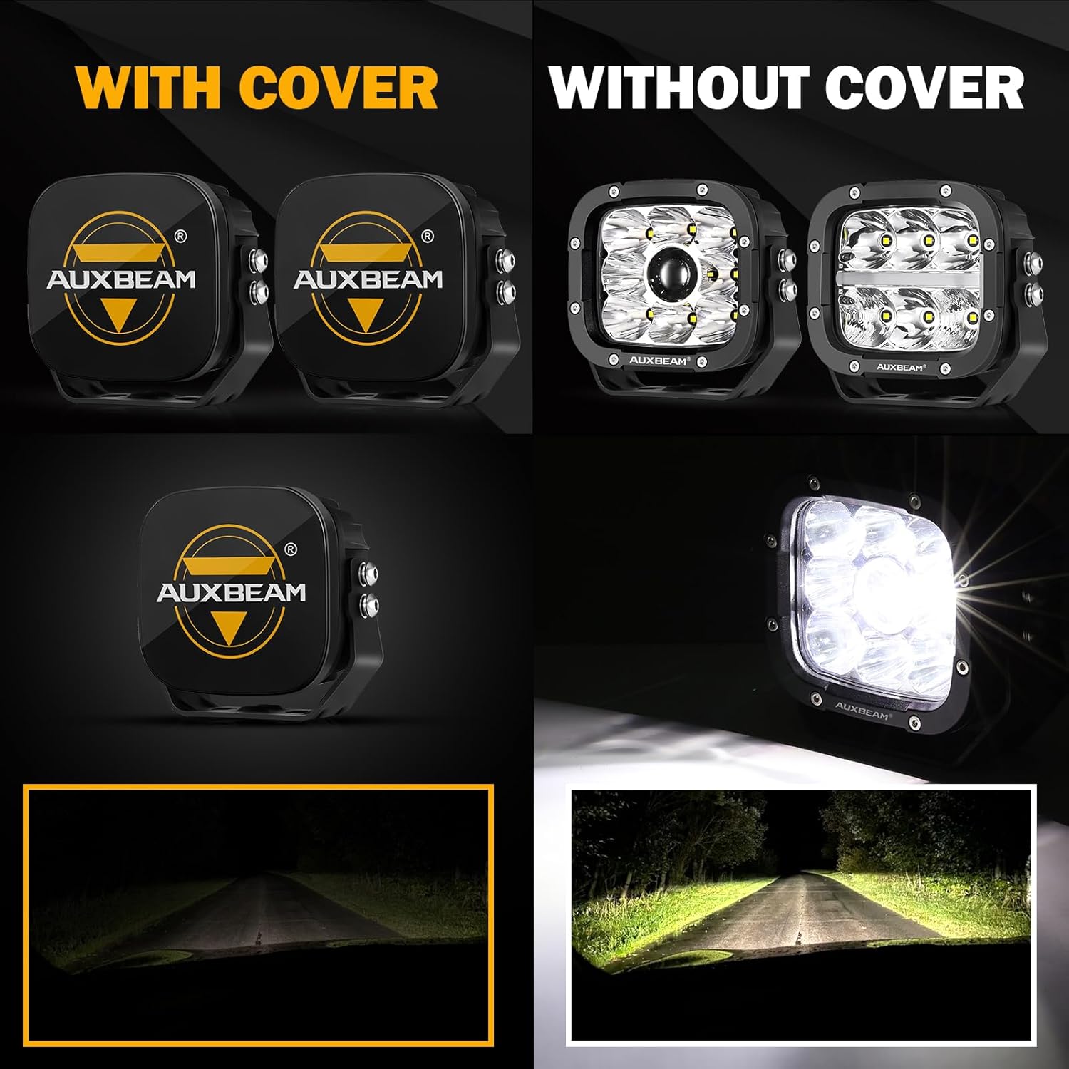 Auxbeam Cubiertas LED de 5 pulgadas, 2 unidades, luces cuadradas para todo terreno, cubiertas protectoras, máscara de lente para luces de