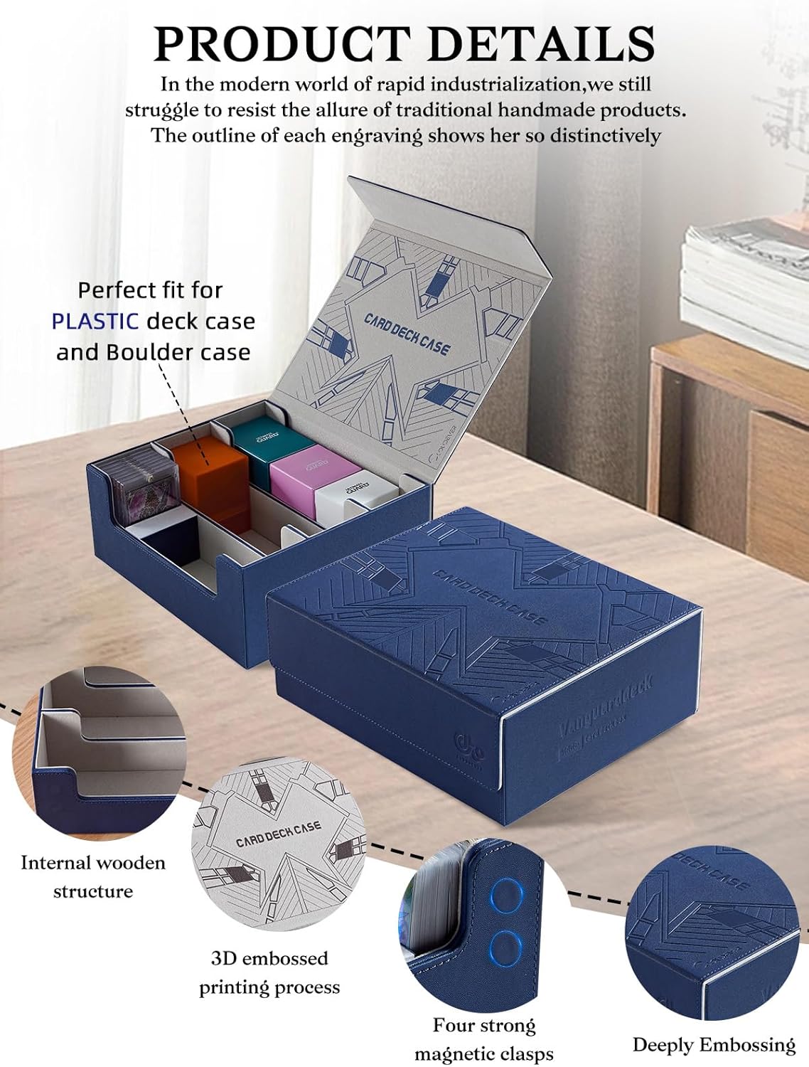 Toploader Cajas de almacenamiento de tarjetas, caja de almacenamiento de tarjetas coleccionables con cierre magnético, caja de cuero sintético para