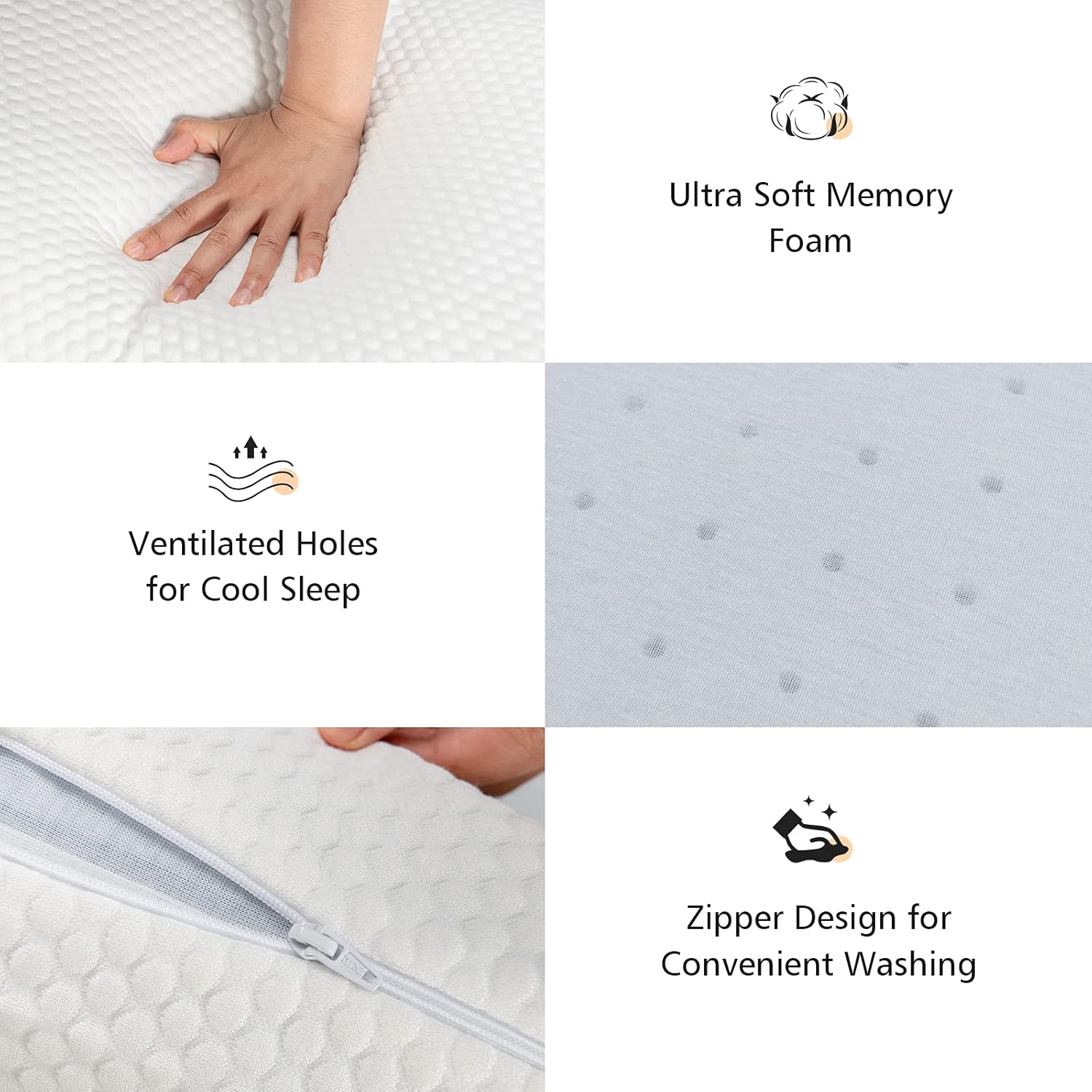 GORELAX Almohada de espuma viscoelástica, almohada ergonómica para dormir de lado, almohada suave para dormir con agujeros ventilados y funda