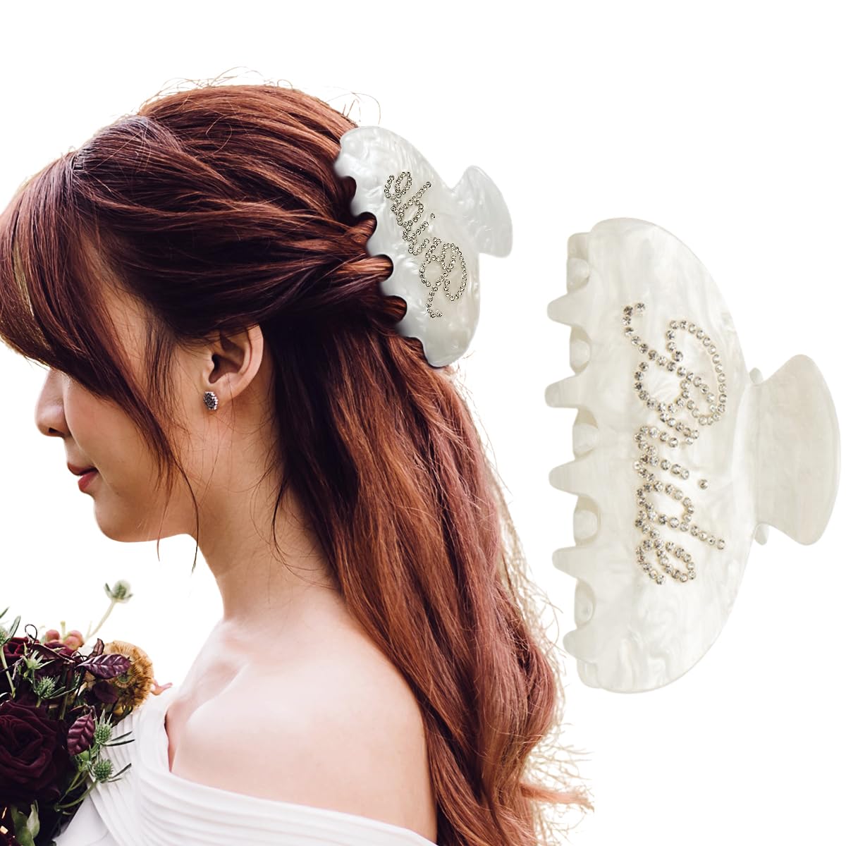 Pinza para el pelo de la novia, pinza acrílica para el cabello de novia, clip de pelo de novia de doble cara con logotipo de novia para boda,