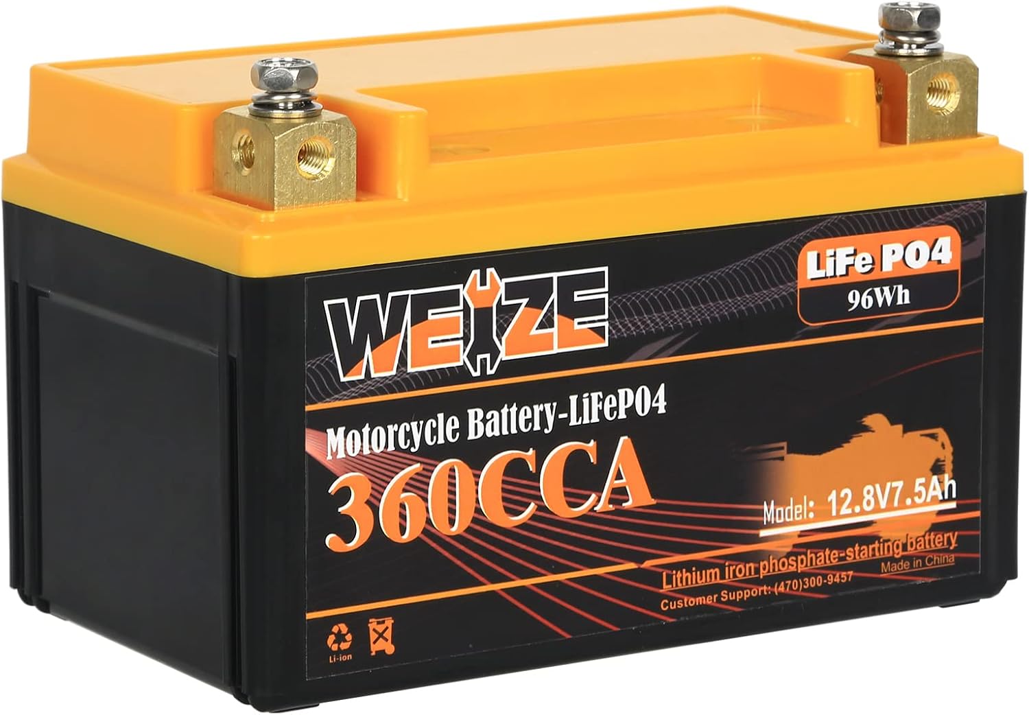 Weize YTX14-BS – Batería de litio, 360CCA, BMS inteligente integrado, 12 v, 7.5AH, YTX9-BS, LiFePO4, YTX12-BS, para motocicleta, cuatrimoto,