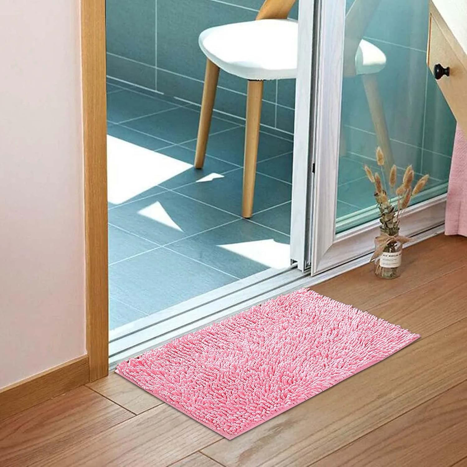 Scceatti Tapete de cocina antideslizante, bohemio, tapete de baño rosa, tapete de baño rosa, tapete de baño antideslizante, suave y cómodo,