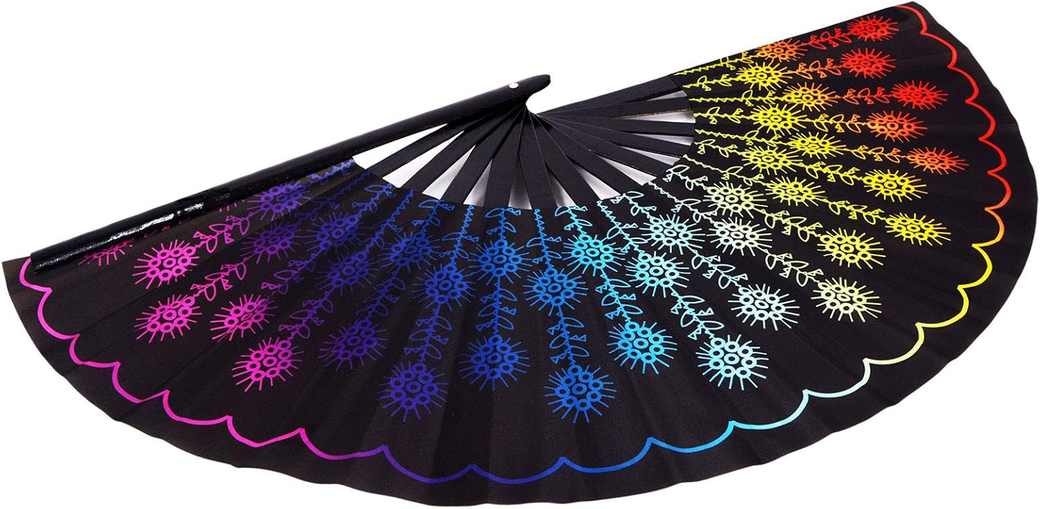 Amajiji Ventilador plegable grande para mujereshombres, ventilador plegable de mano de bambú chino y tela de nailon, ventilador plegable de mano,