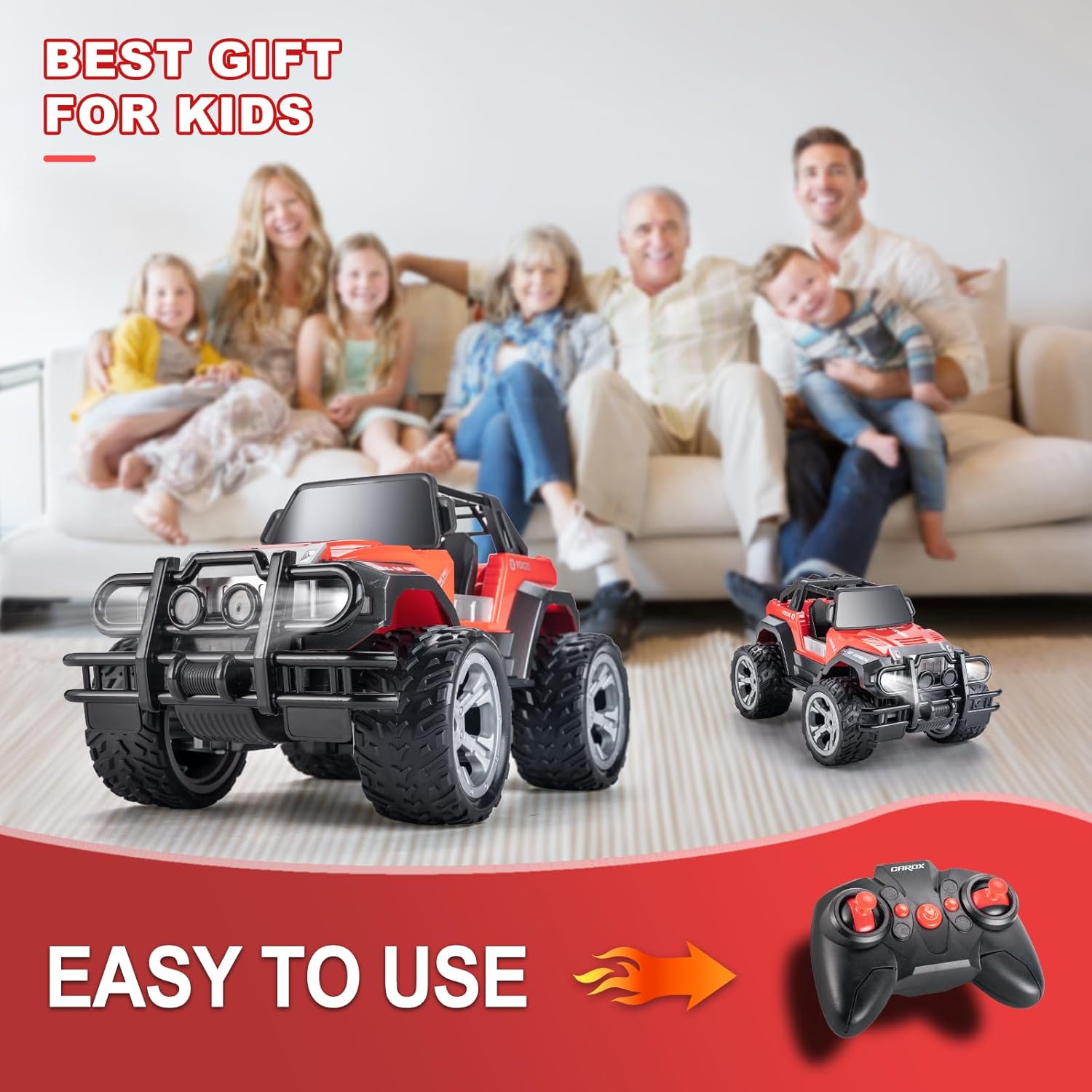 Carox Auto a control remoto para niños, camión de control remoto 116 con faro delantero y estuche de almacenamiento, 80 minutos de reproducción,
