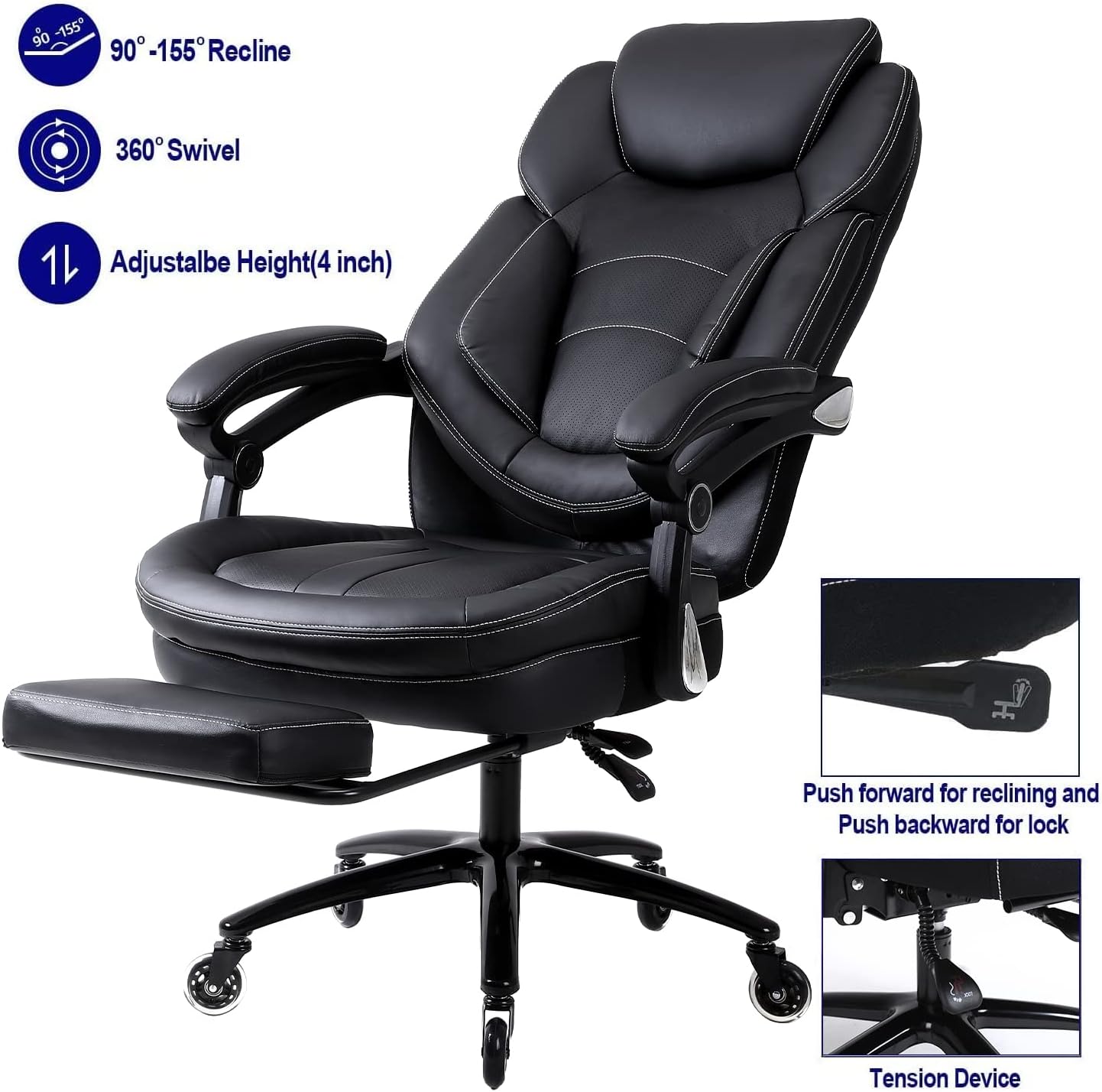 KCREAM Silla de oficina grande y alta, silla de oficina reclinable con respaldo alto, con reposapiés, silla ejecutiva para computadora, silla de
