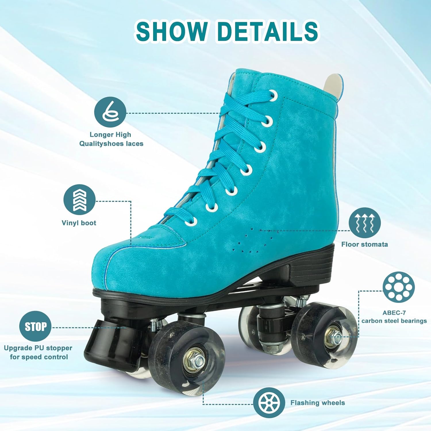 Silvertree Patines de ruedas para mujeres y hombres, de piel sintética, para adultos, patines Derby con ruedas iluminadas, cuatro ruedas brillantes,