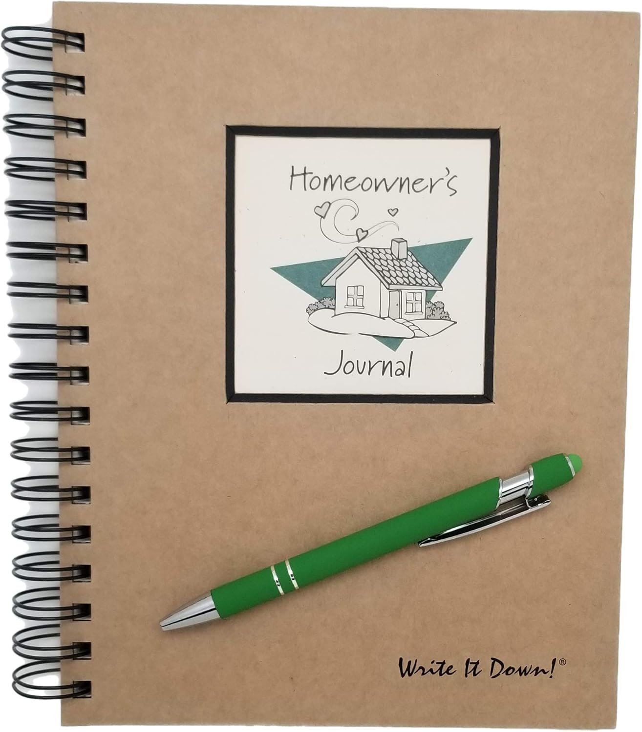 The Homeowners Journal, un planificador del hogar y libro de registro de Journals Unlimited con bolígrafo de tinta y lápiz óptico
