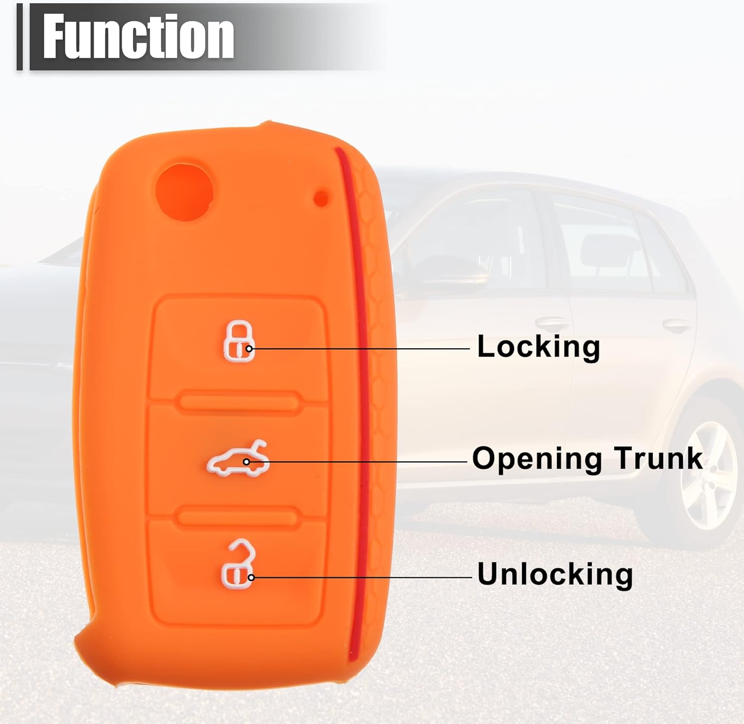 X AUTOHAUX Funda protectora de silicona naranja para llave de coche sin llave para Volkswagen CC Eos GTI Golf Jetta 3 botones