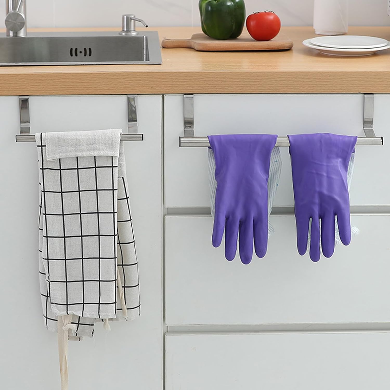 Toallero de acero inoxidable para puerta de armario (paquete de 2)  Toallero de cocina y baño, perfecto para toallas de mano o té