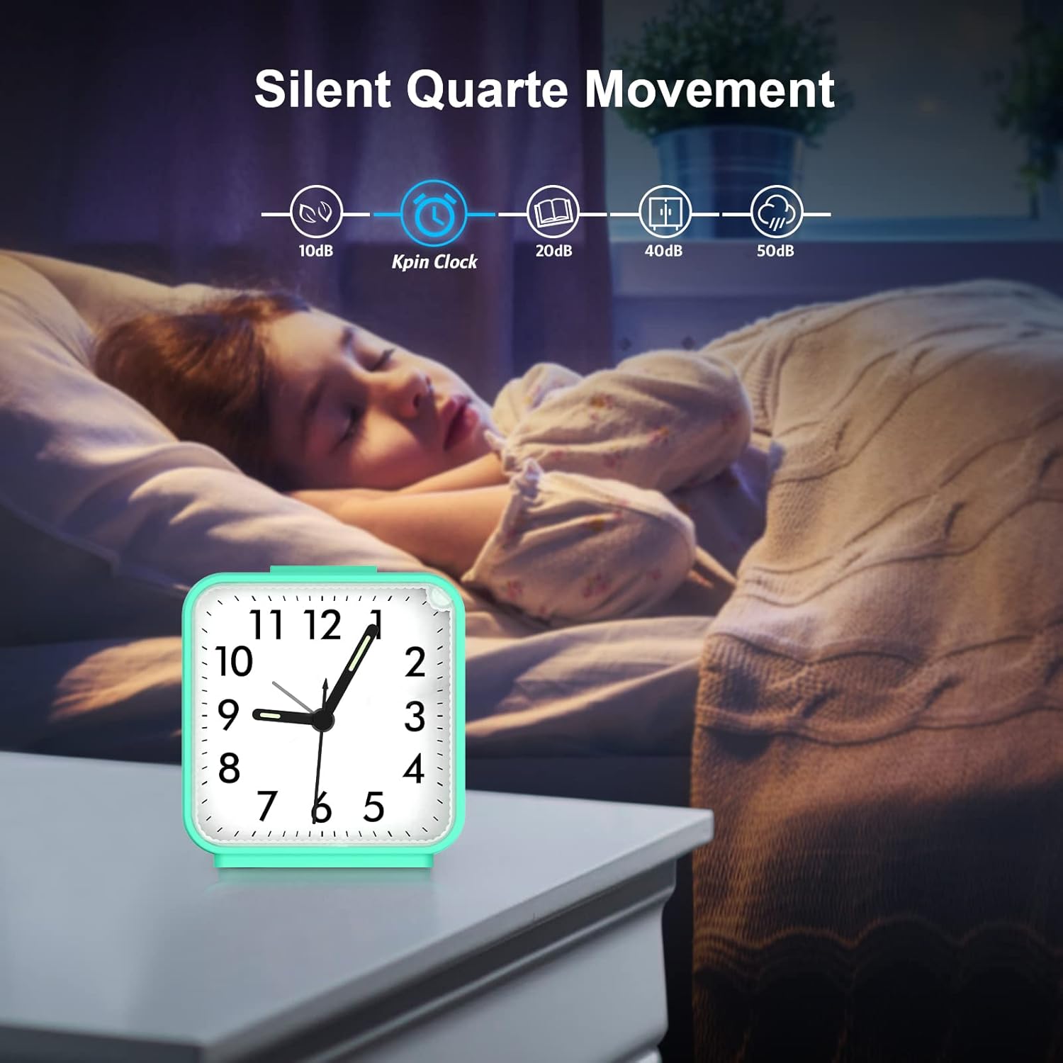 JXTZ Reloj despertador analógico, reloj de noche alimentado por batería, reloj de viaje silencioso sin tictac con luz nocturna, repetición, fácil de