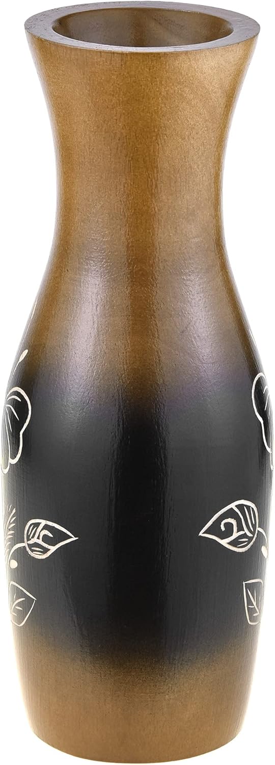 AeraVida Florero de madera de árbol de mango tallado a mano de hibisco marrón decorativo único