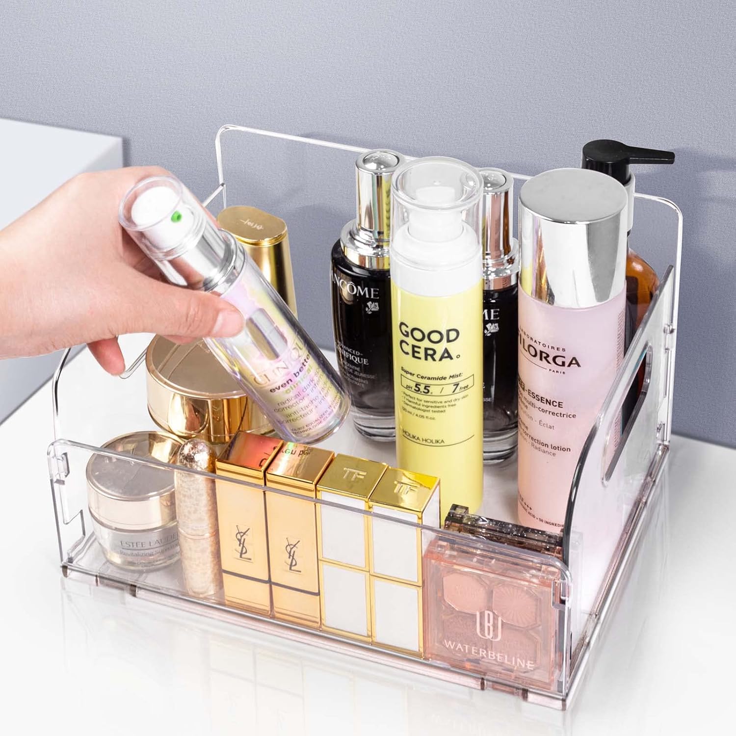 Contenedores organizadores de acrílico, organizador de cosméticos de plástico transparente, contenedor rectangular de almacenamiento de maquillaje y