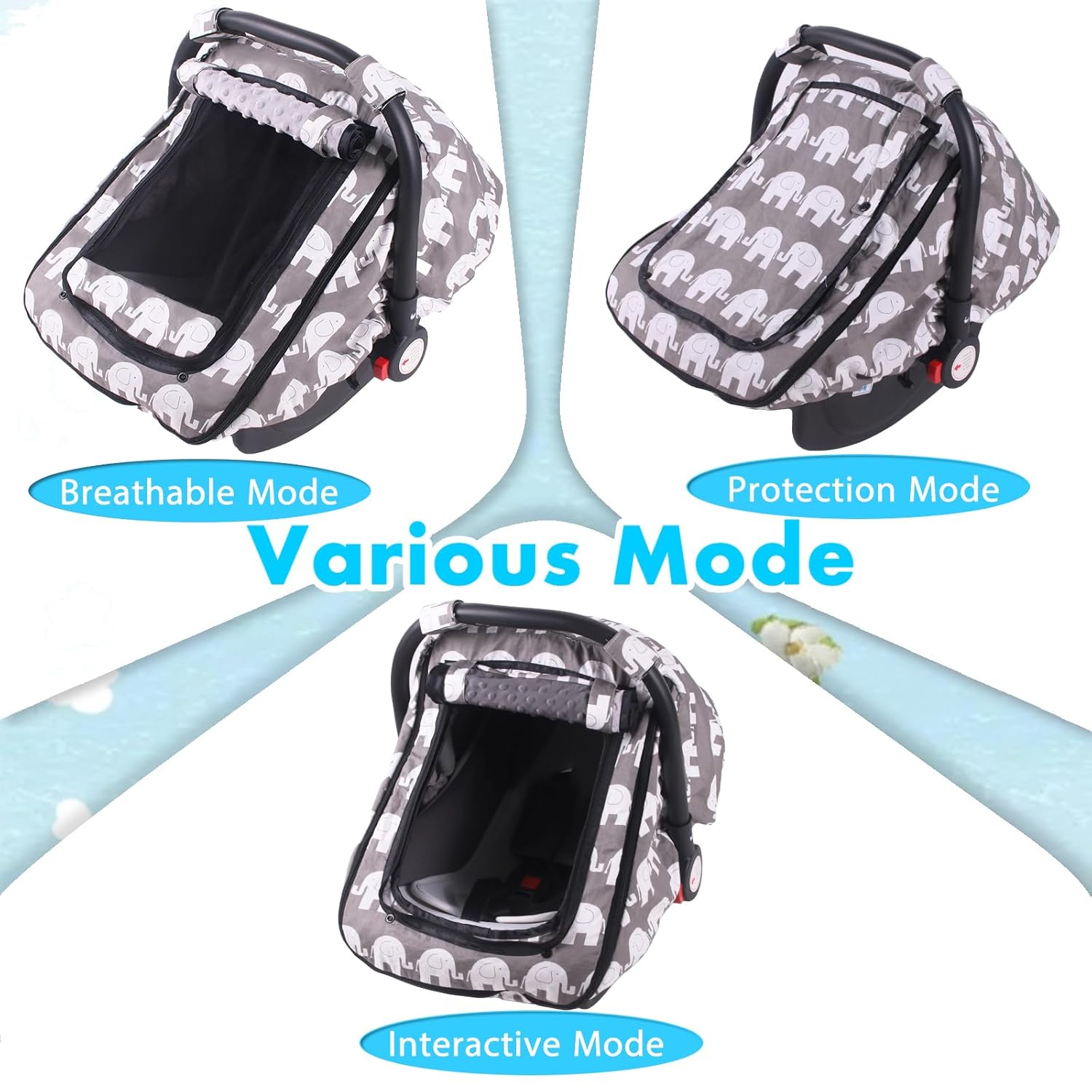Car Seat Covers for Babies,Baby Car Seat Cover & Breathable Mesh Window,Infant Carseat Cover Windproof for Boys Girls,Newborn Shower Gift,Baby