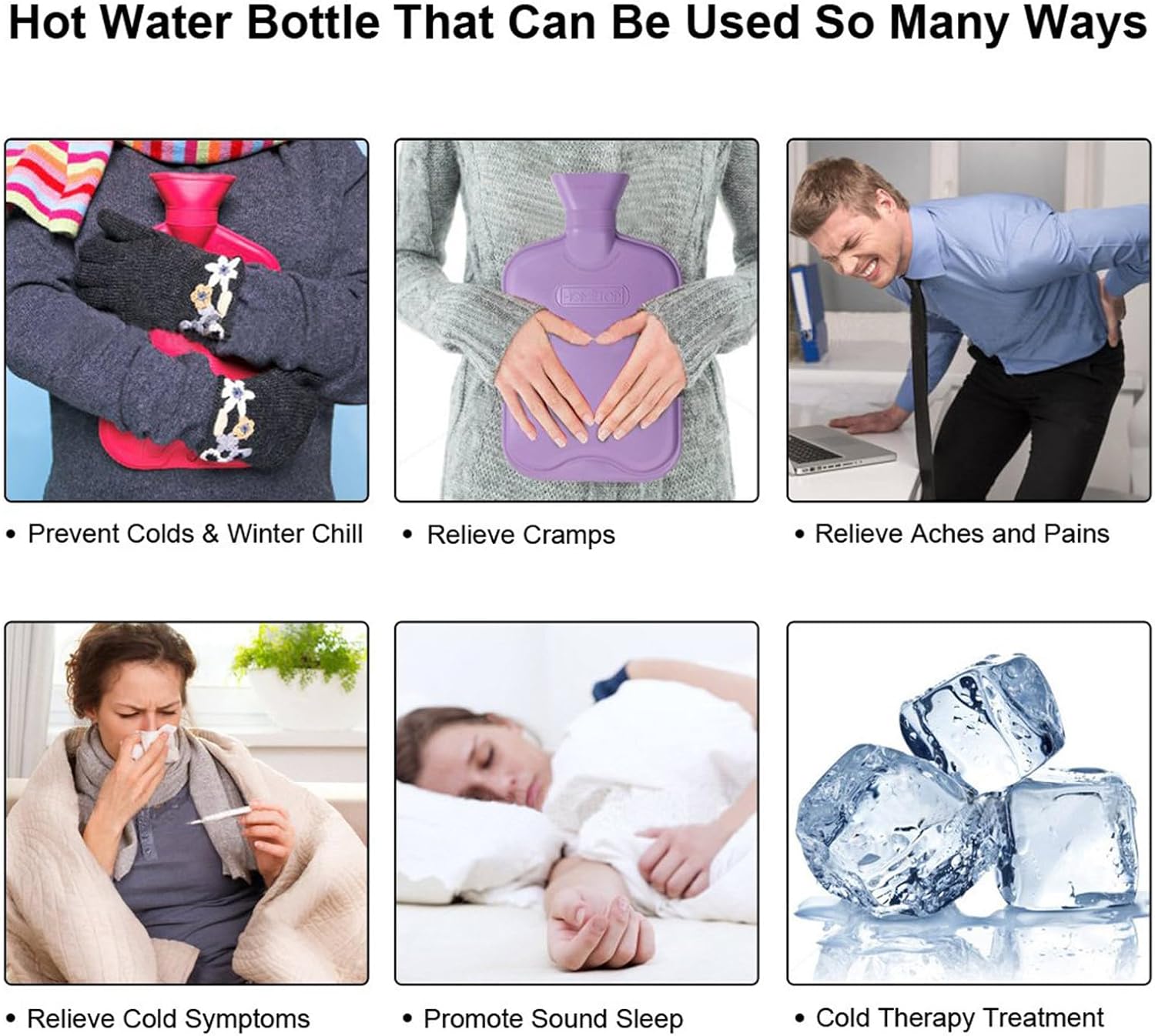 HomeTop Botella de agua caliente de goma clásica de alta calidad y lujosa funda de forro polar de felpa de piel sintética con decoración de pompones