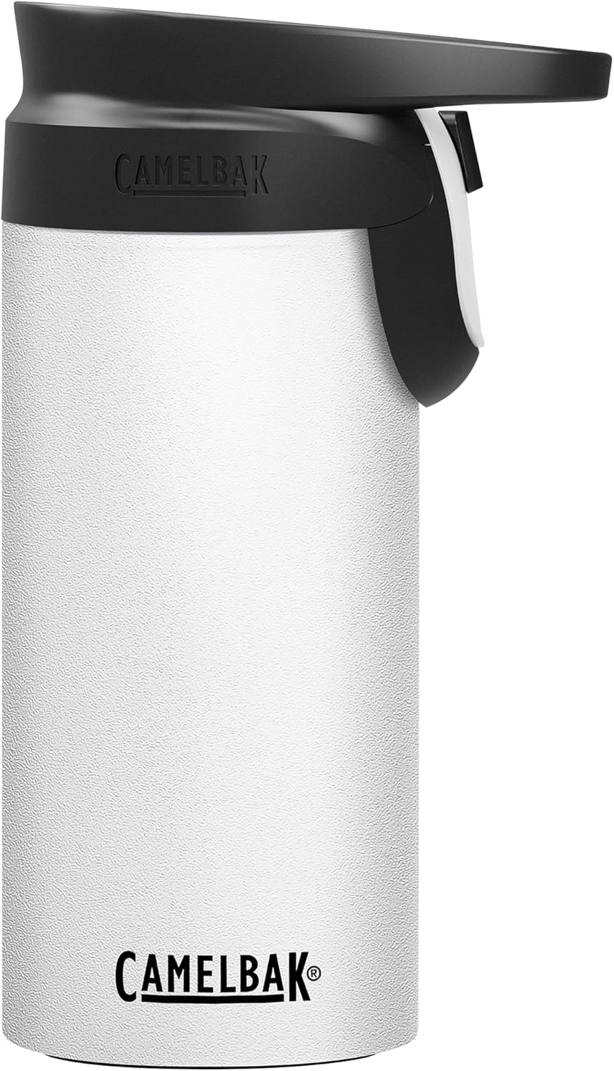 CamelBak Forge Flow – Taza de café y viaje de 12 onzas, acero inoxidable aislado, base de silicona antideslizante, fácil operación con una sola mano