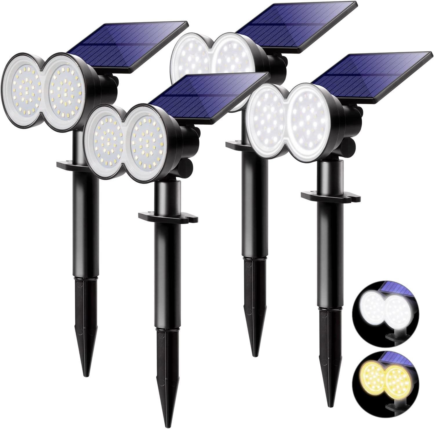 K KASONIC – Focos solares de paisaje para exteriores, 2 en 1, luz solar de pared y tierra, luz diurna y blanco cálido, inalámbrico, luz de jardín