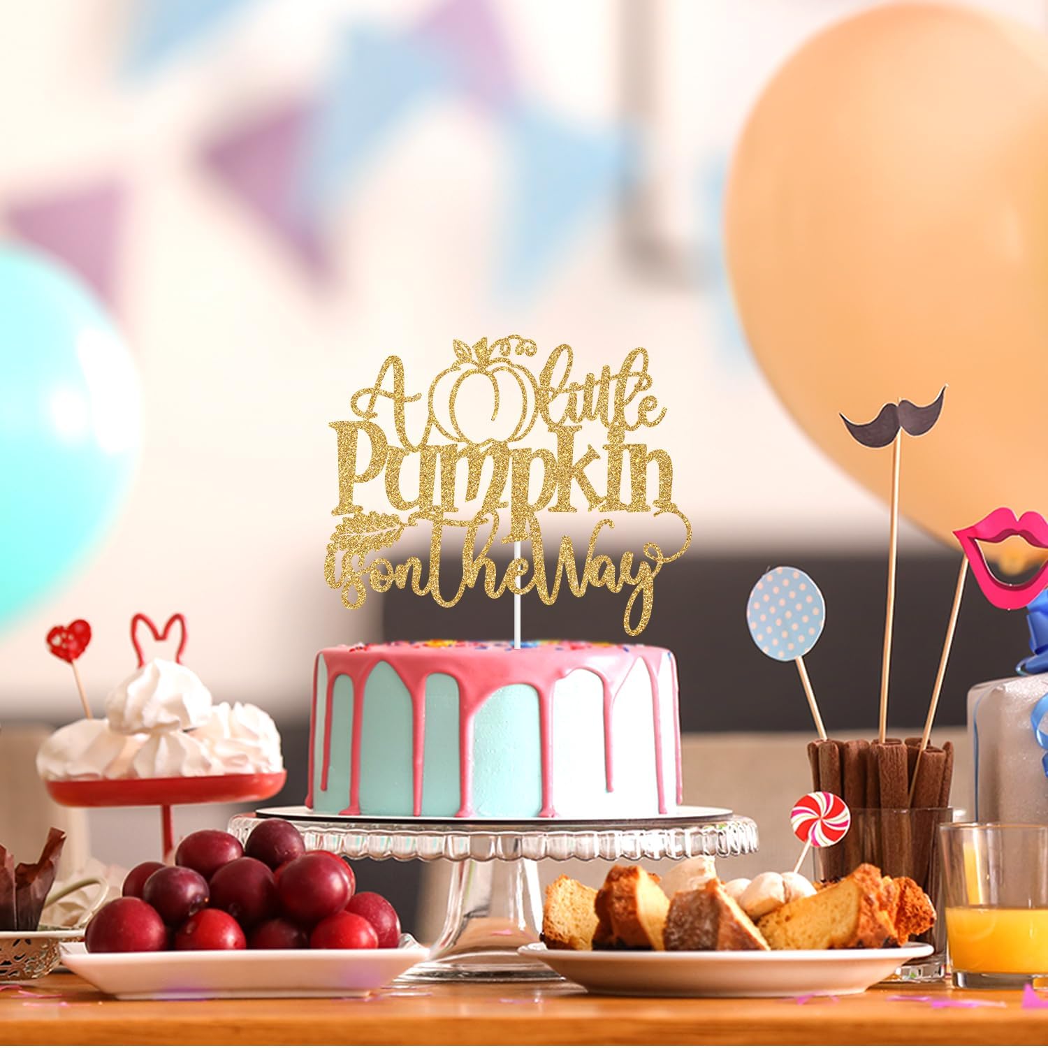 Decoración para tartas con purpurina dorada “A Little Pumpkin is on the Way”, dulce calabazacalabaza Oh BabyLittle Pumpkin, decoración de fiesta de