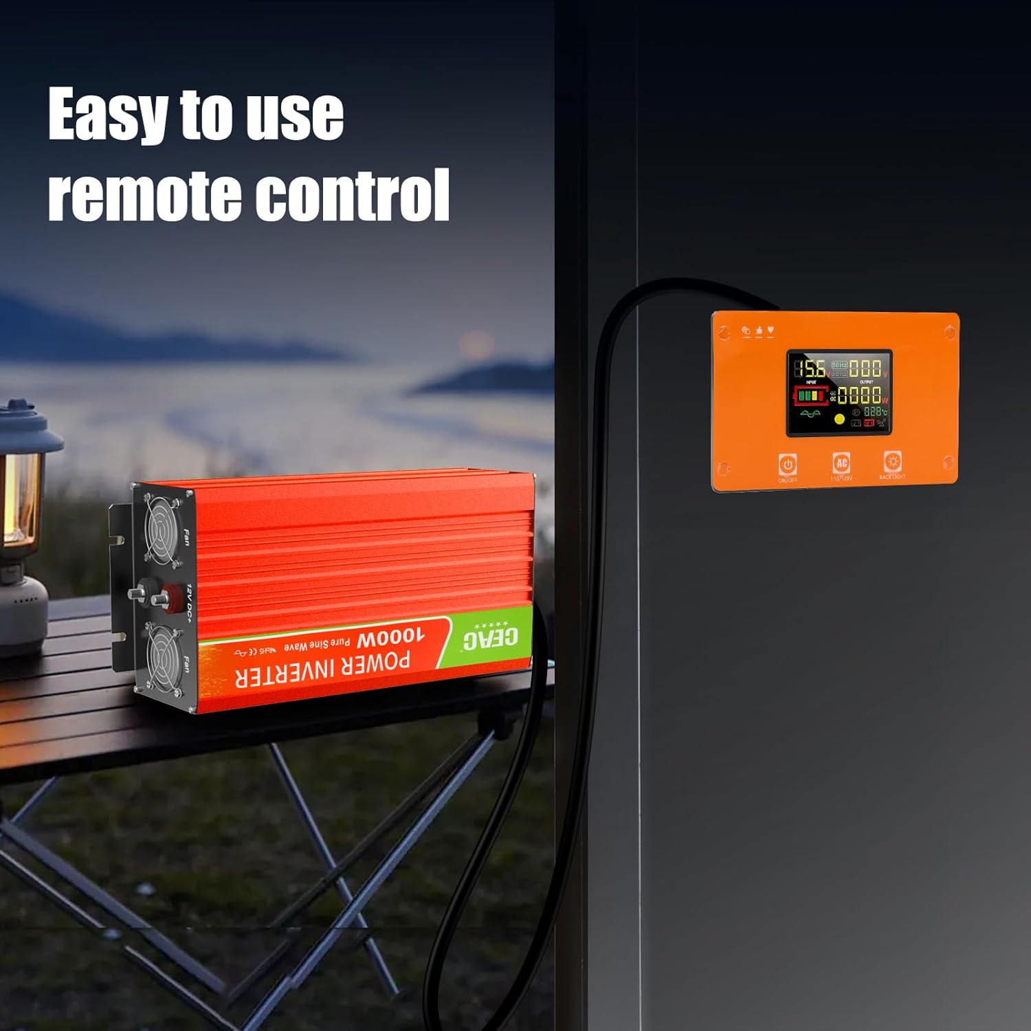 Inversor de onda sinusoidal pura de 1000 W, convertidor de 12 V CC a 110 V CA con rayo, cable de datos USB para el hogar, RV, camión, campamento con